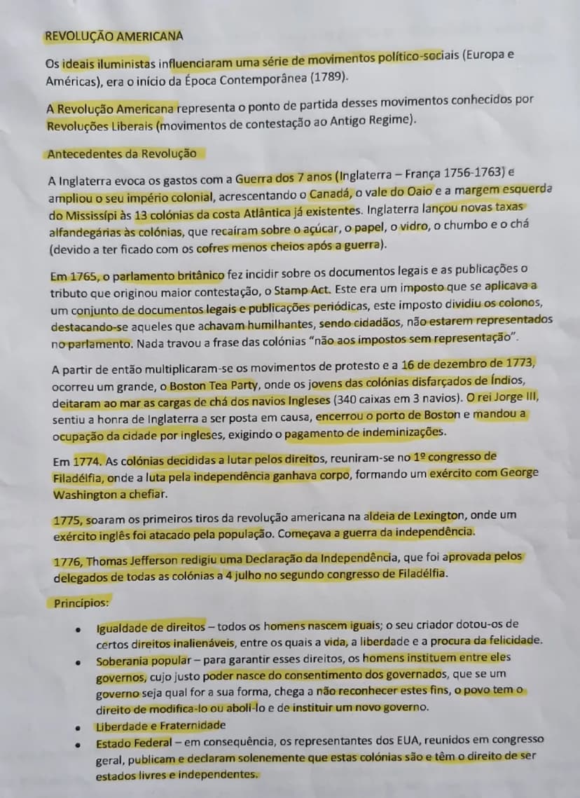 # REVOLUÇÃO AMERICANA

Os ideais iluministas influenciaram uma série de movimentos político-sociais (Europa e
Américas), era o início da Épo