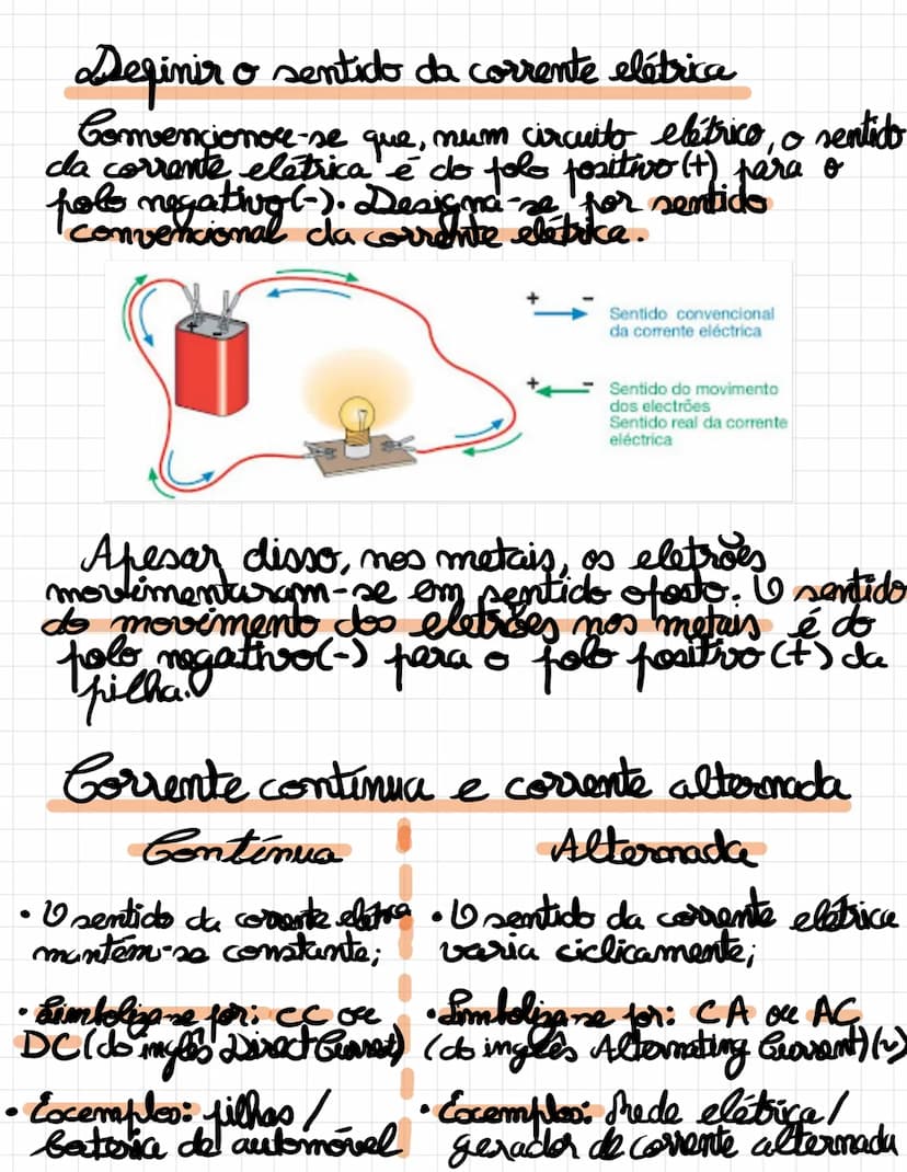 --- OCR Start ---
Corrente elétrica
Características da corrente elétrica
A espessura de um condutor avalia-se
pela área da sua secção reta.
