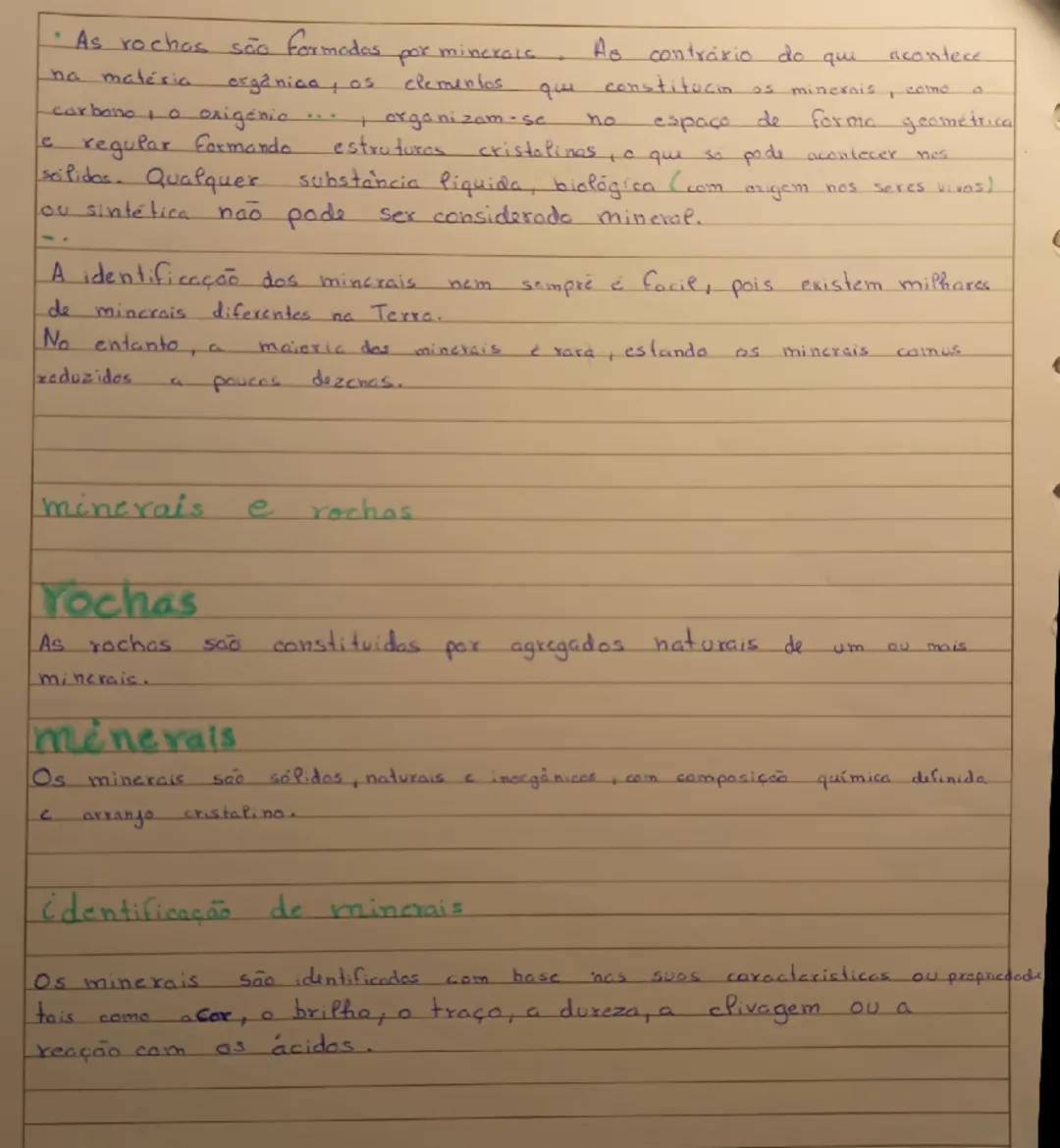 Minerais e Rochas - Resumos para Ciências do 7° Ano