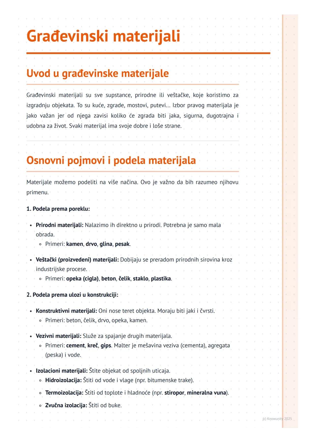 # Građevinski materijali

Uvod u građevinske materijale

Građevinski materijali su sve supstance, prirodne ili veštačke, koje koristimo za
i