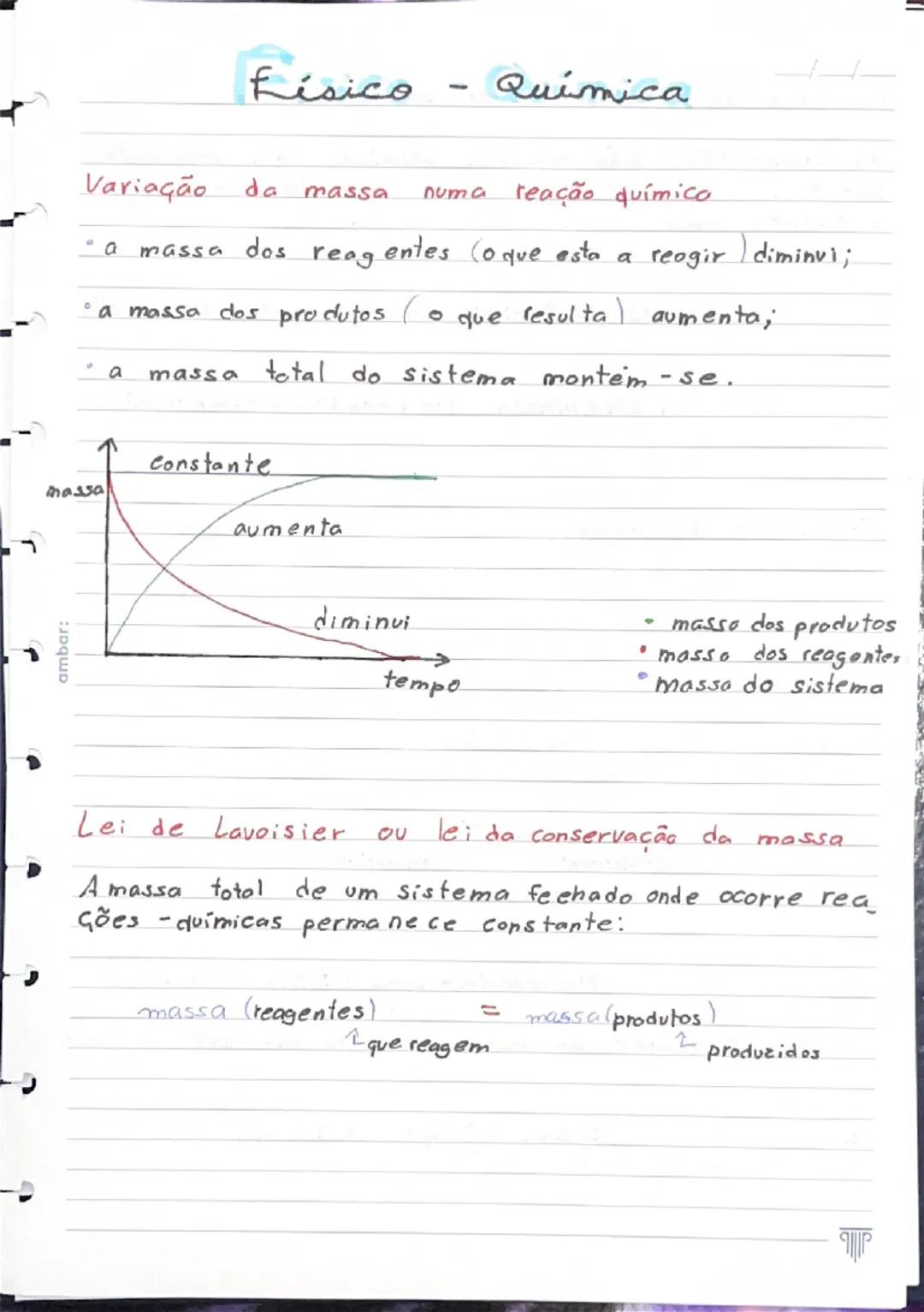 Físico - Química

Variação da massa numa reação química

*   a massa dos reagentes (o que esta a reogir) diminui;
*   a massa dos produtos (