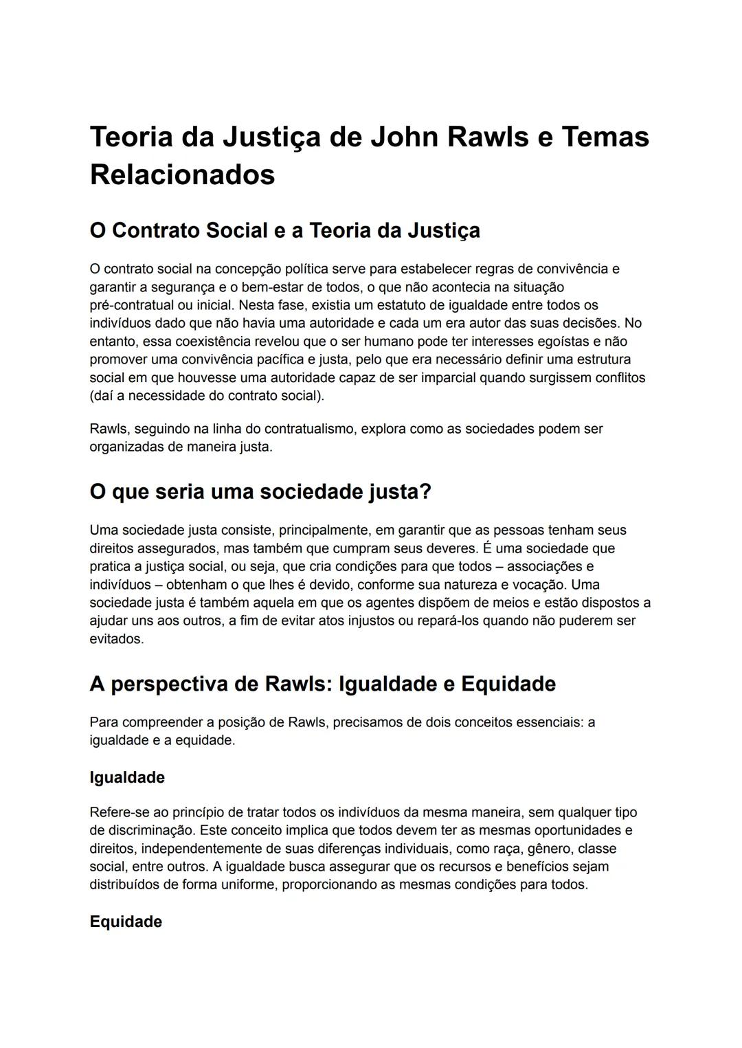 # Teoria da Justiça de John Rawls e Temas
Relacionados

# O Contrato Social e a Teoria da Justiça

O contrato social na concepção política s