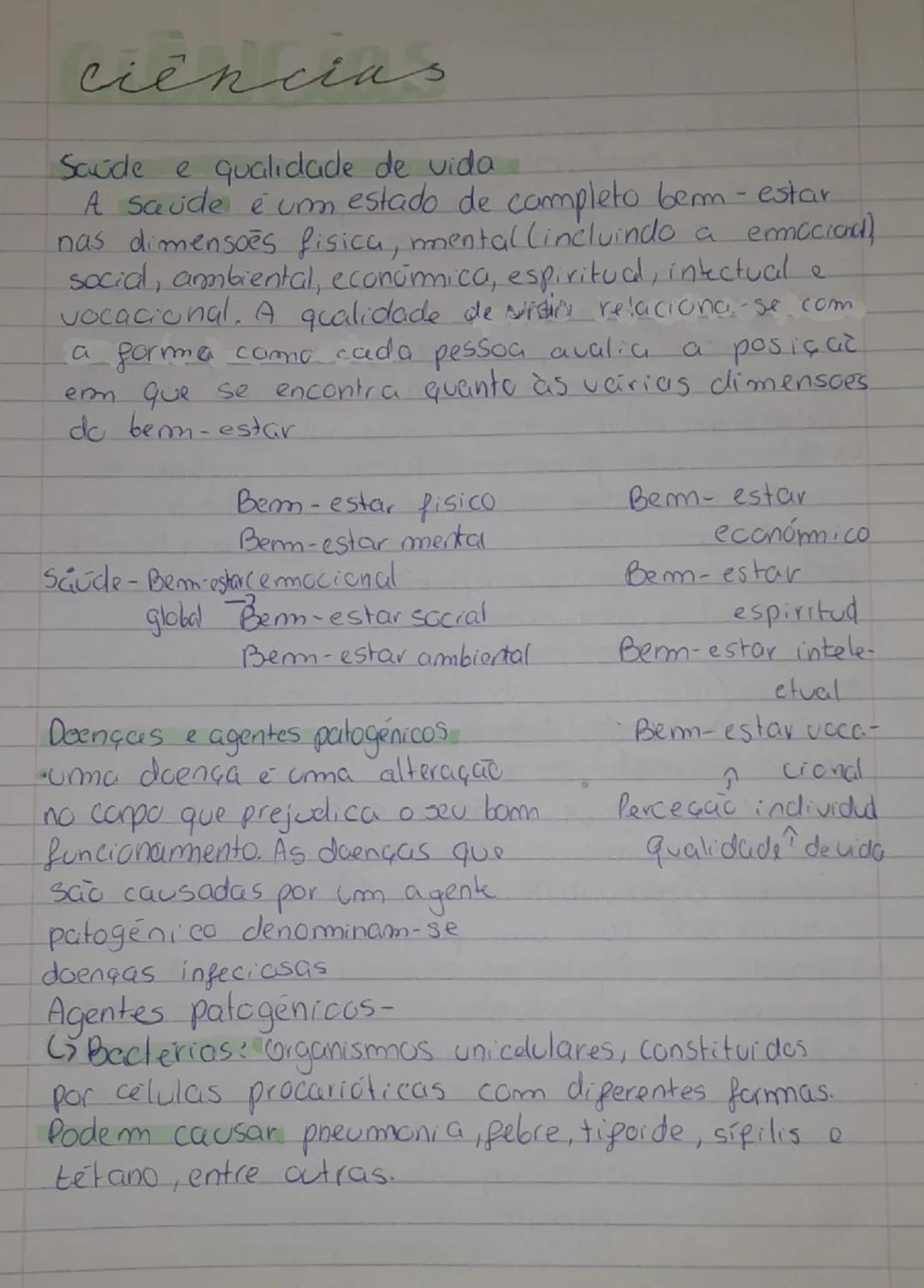 # ciências

Saúde e qualidade de vida
A saude é um estado de completo bem-estar
nas dimensões fisica, mental (incluindo a emocional)
social,