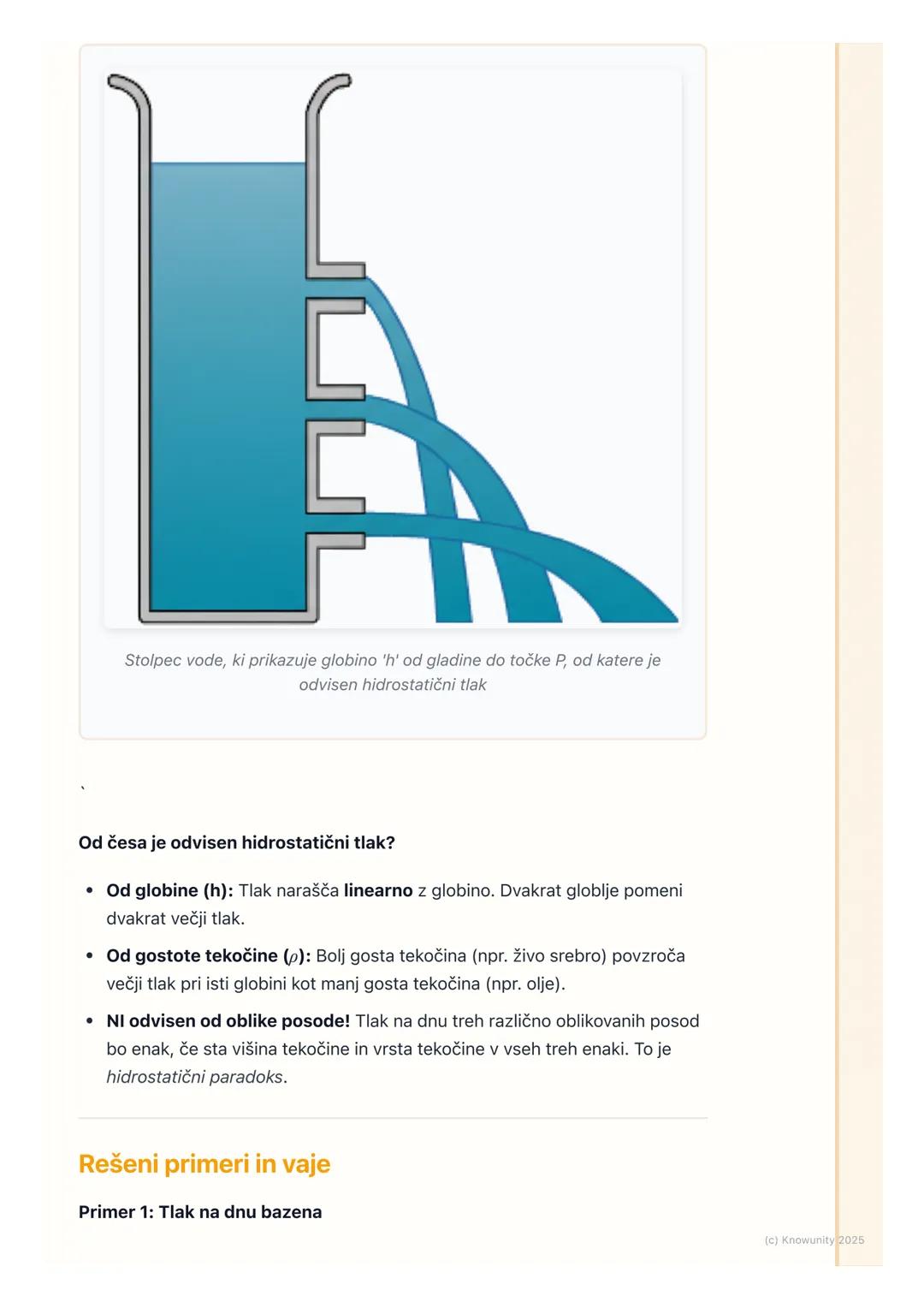 # Tlak v tekočinah

Uvod in osnove

Tlak v tekočinah je sila, s katero tekočina pritiska na ploskev. To se zgodi zaradi
teže tekočine. Preds