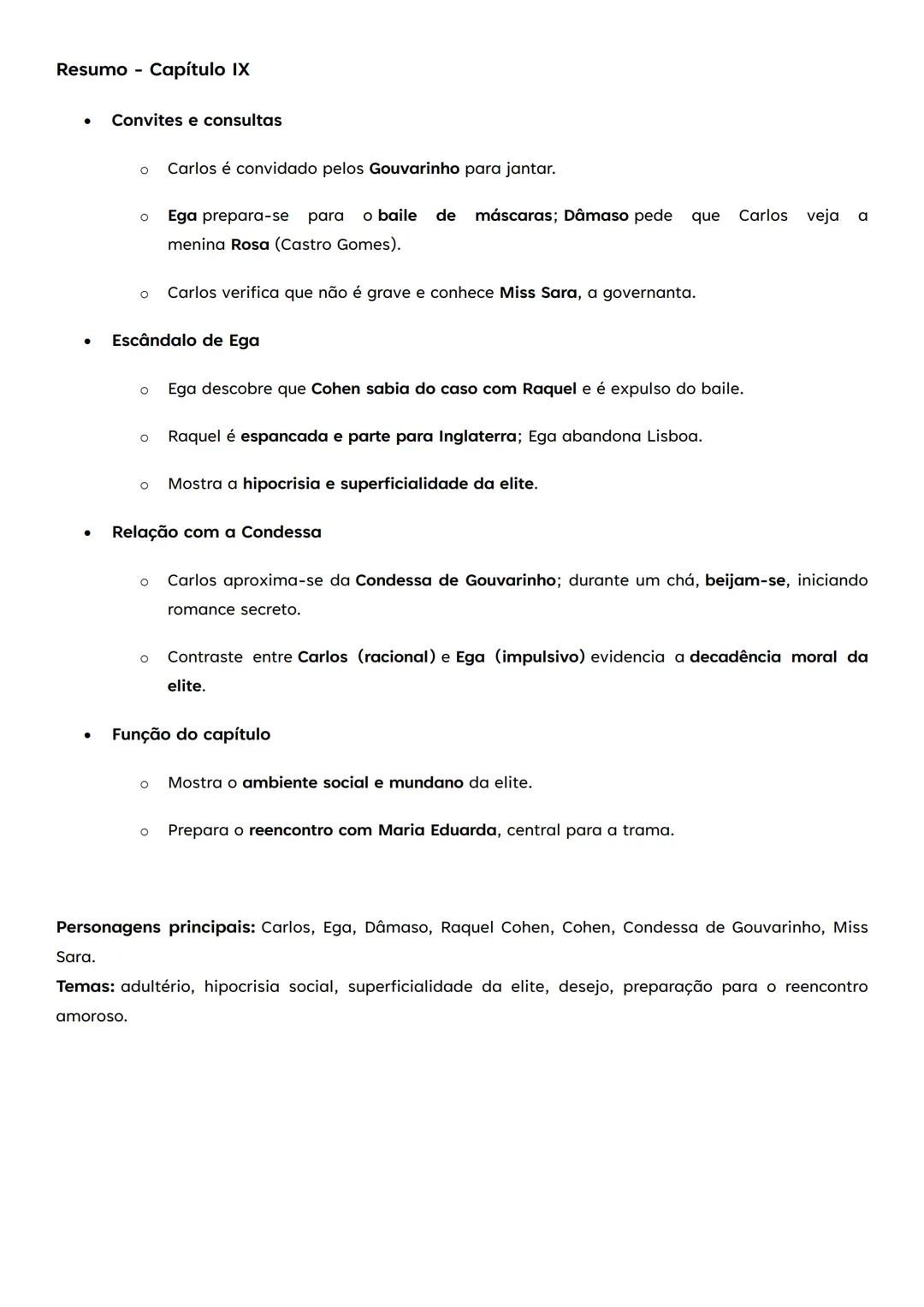 # Resumo Capítulo I

*   Instalação no Ramalhete
    *   O romance começa com Afonso da Maia (avô) e Carlos (neto) instalando-se no Ramalhet