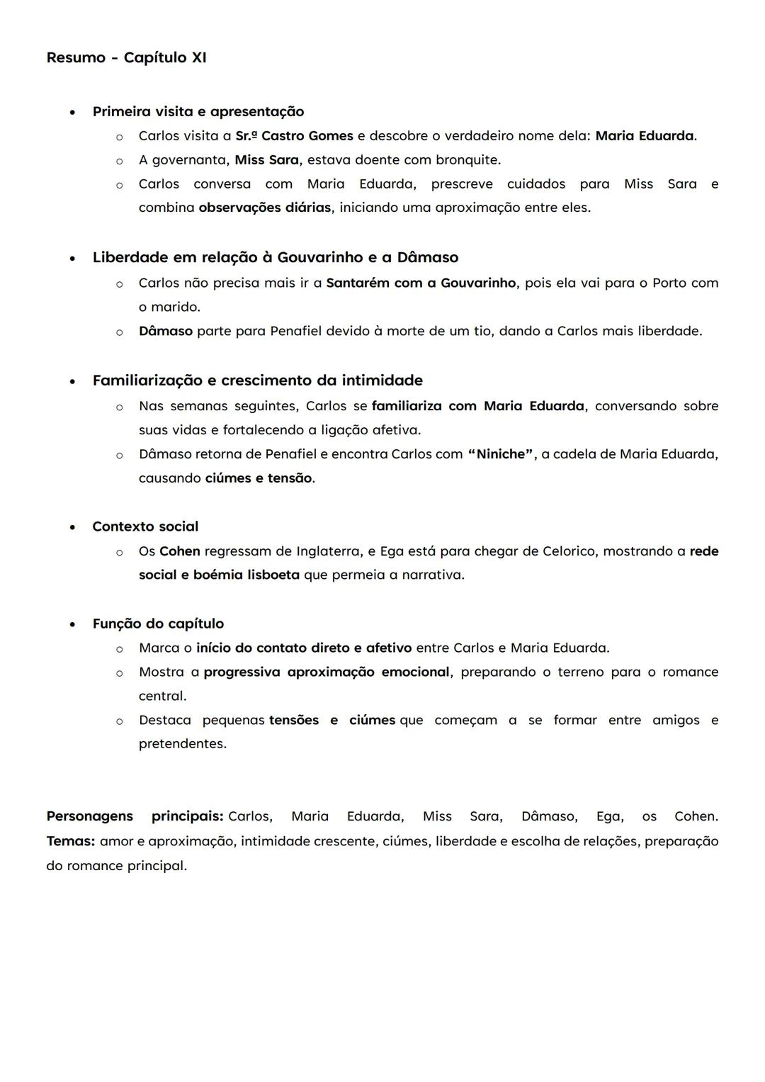 # Resumo Capítulo I

*   Instalação no Ramalhete
    *   O romance começa com Afonso da Maia (avô) e Carlos (neto) instalando-se no Ramalhet