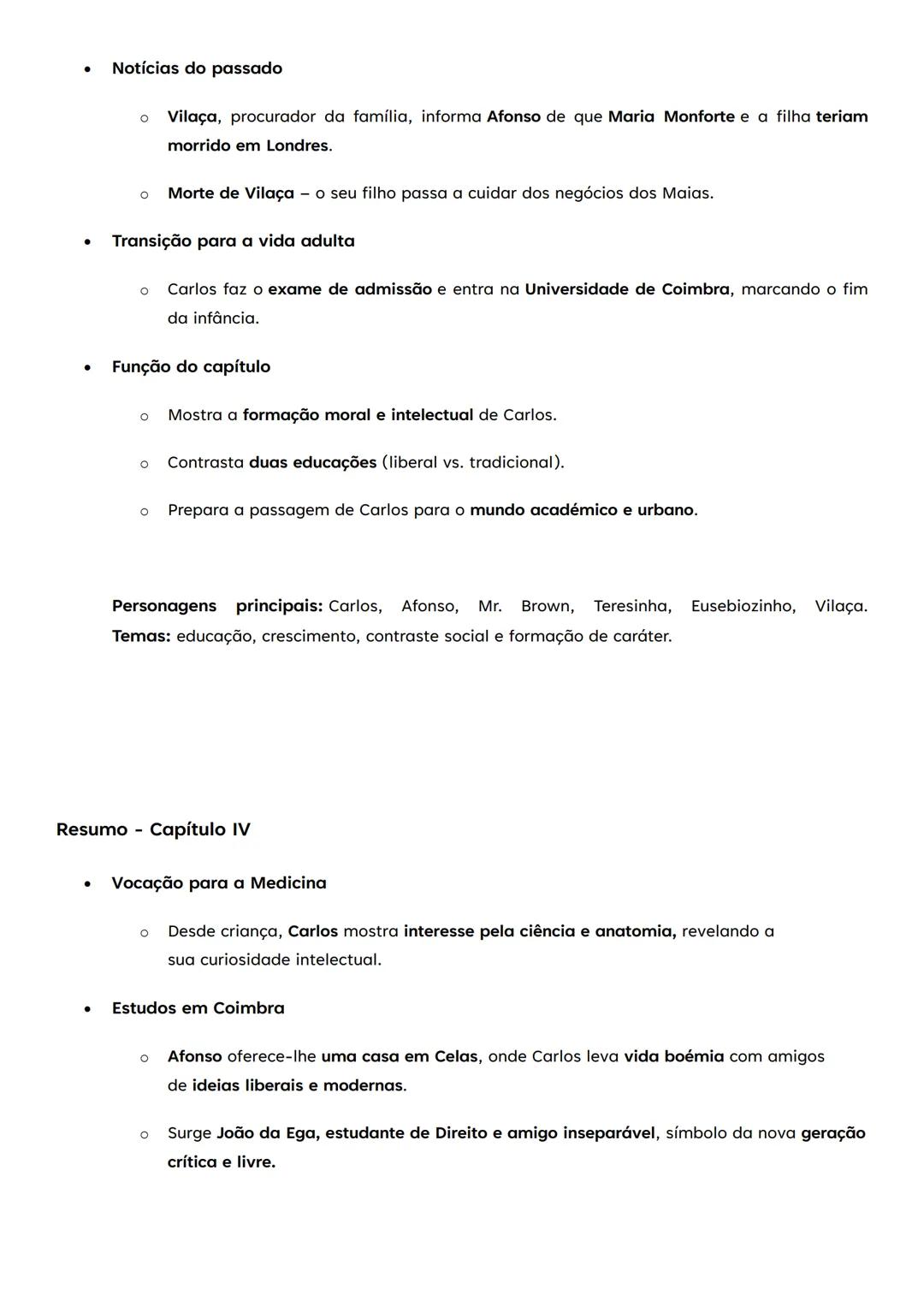 # Resumo Capítulo I

*   Instalação no Ramalhete
    *   O romance começa com Afonso da Maia (avô) e Carlos (neto) instalando-se no Ramalhet