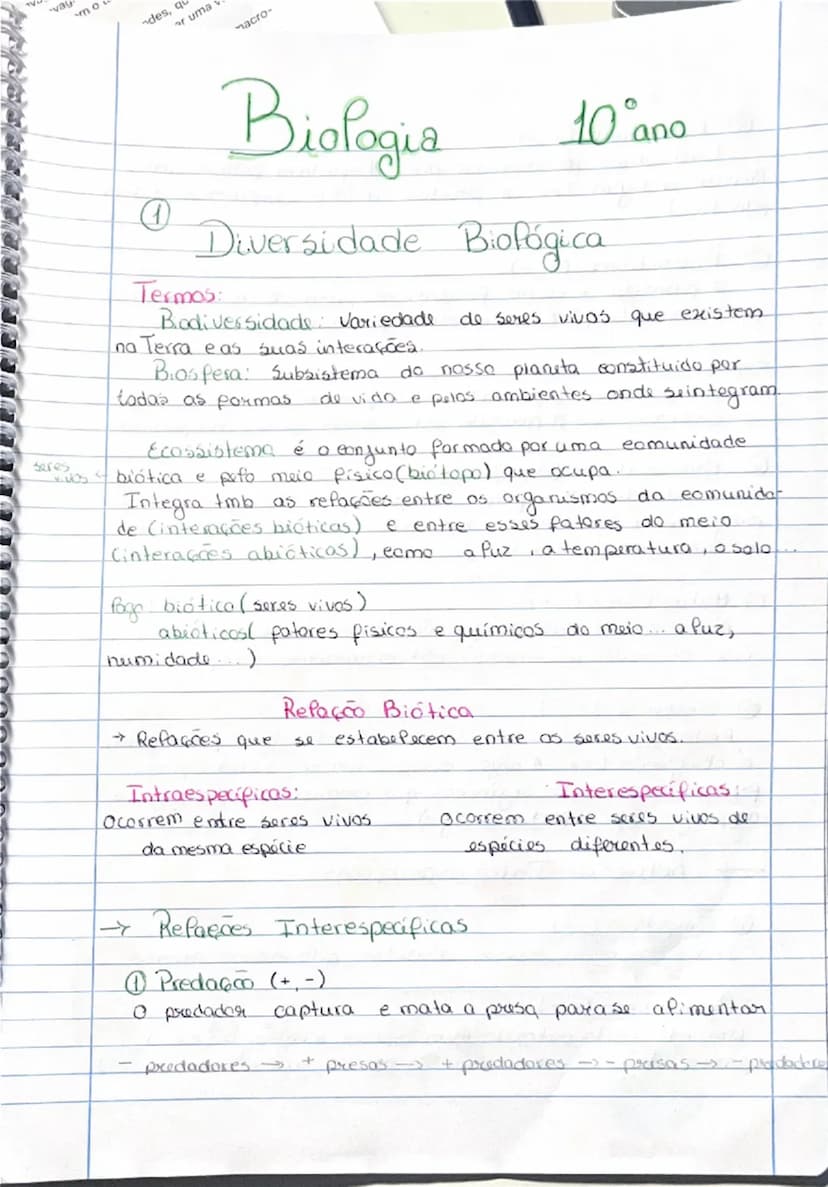 --- OCR Start ---
Biologia
10º ano
①
Diversidade Biológica
Termos:
Biodiversidade: Variedade de seres vivos que existem
na Terra e as suas i