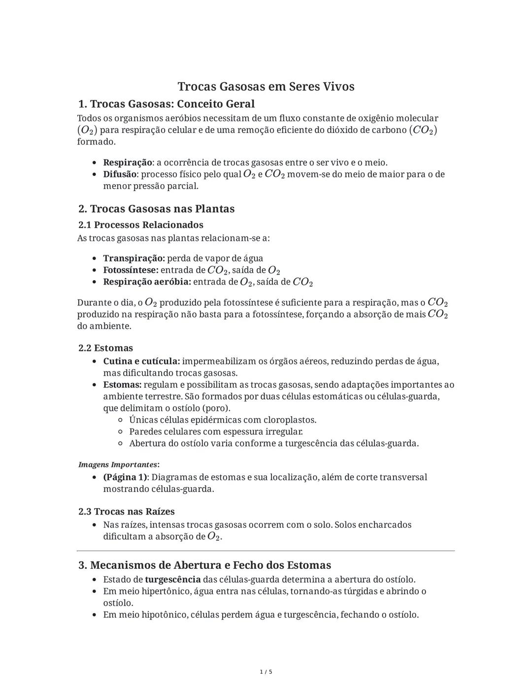 # Trocas Gasosas em Seres Vivos

## 1. Trocas Gasosas: Conceito Geral

Todos os organismos aeróbios necessitam de um fluxo constante de oxig