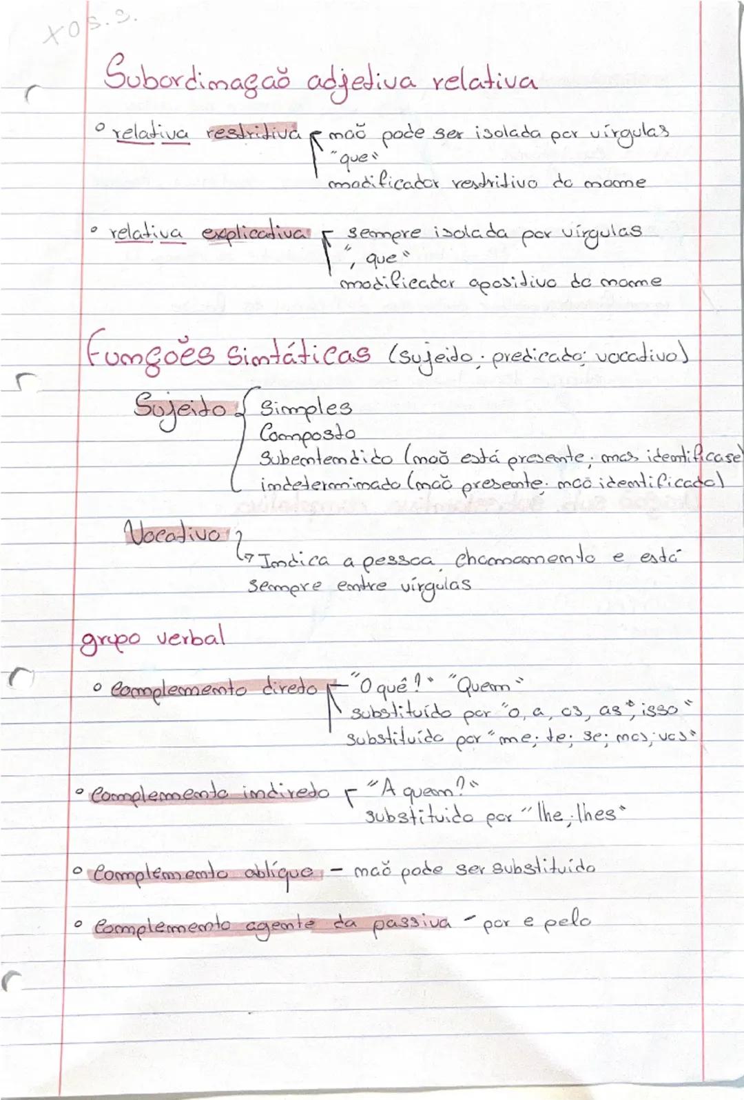 --- OCR Start ---
funçoes Sintáticas
Sujeito simples
Composto
subemtemdida
Lindeterminado
Complemento direto
O quê" au "Quem"
substituído po