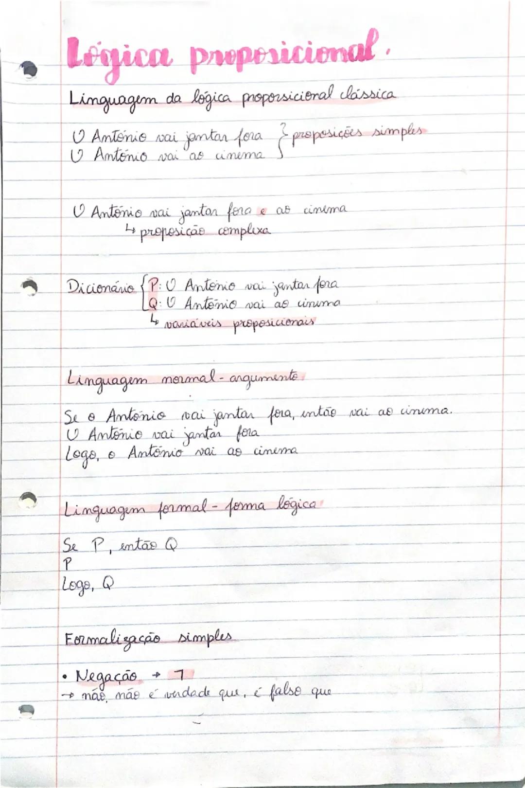 # Logica proposicional.

Linguagem da logica proporsicional clássica

• António vai jantar fora & proposições simples
António vai ao cinema
