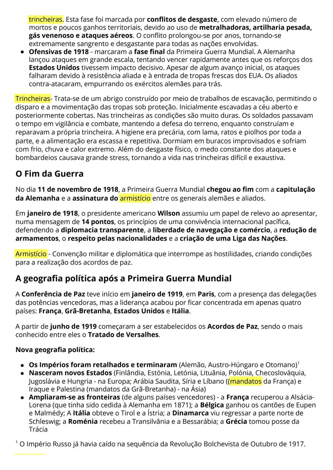# A Primeira Guerra Mundial (1914-1918)

Causas da Primeira Guerra Mundial (Primeira Grande Guerra):

*   Imperialismo - as grandes potência