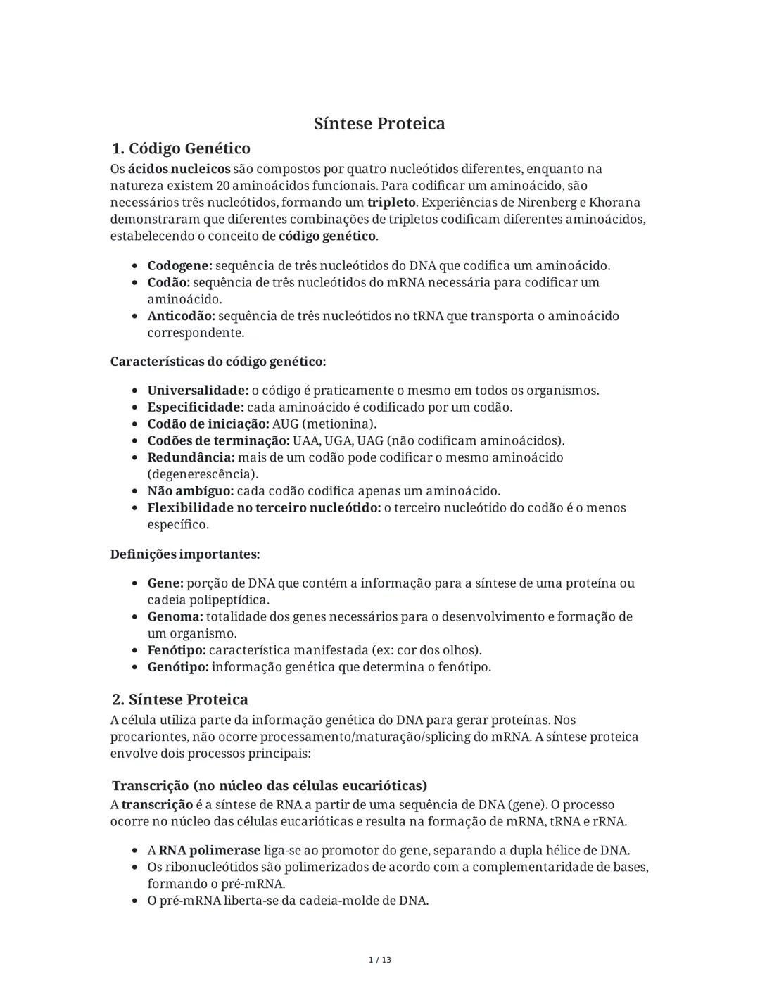 Código Genético e Síntese Proteica