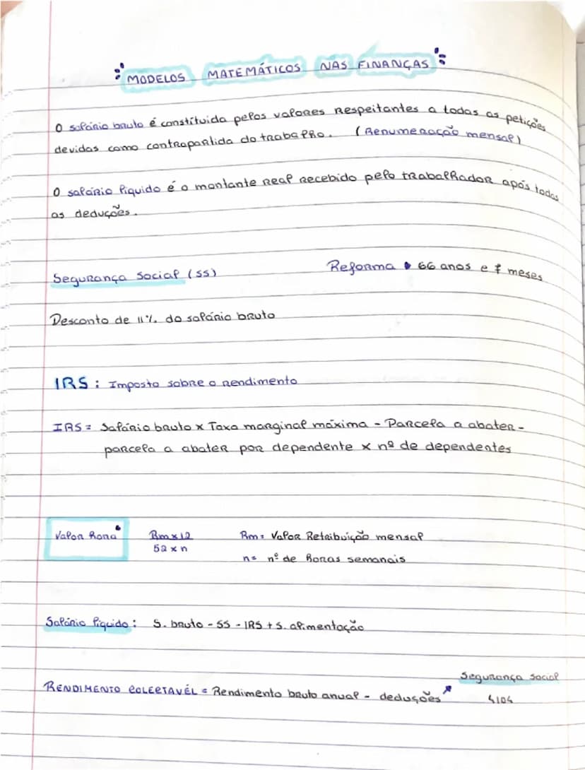 # MODELOS MATEMÁTICOS NAS FINANÇAS

O salário bruto é constituída pelos valores respeitantes a todas as petições devidas como contrapartida 