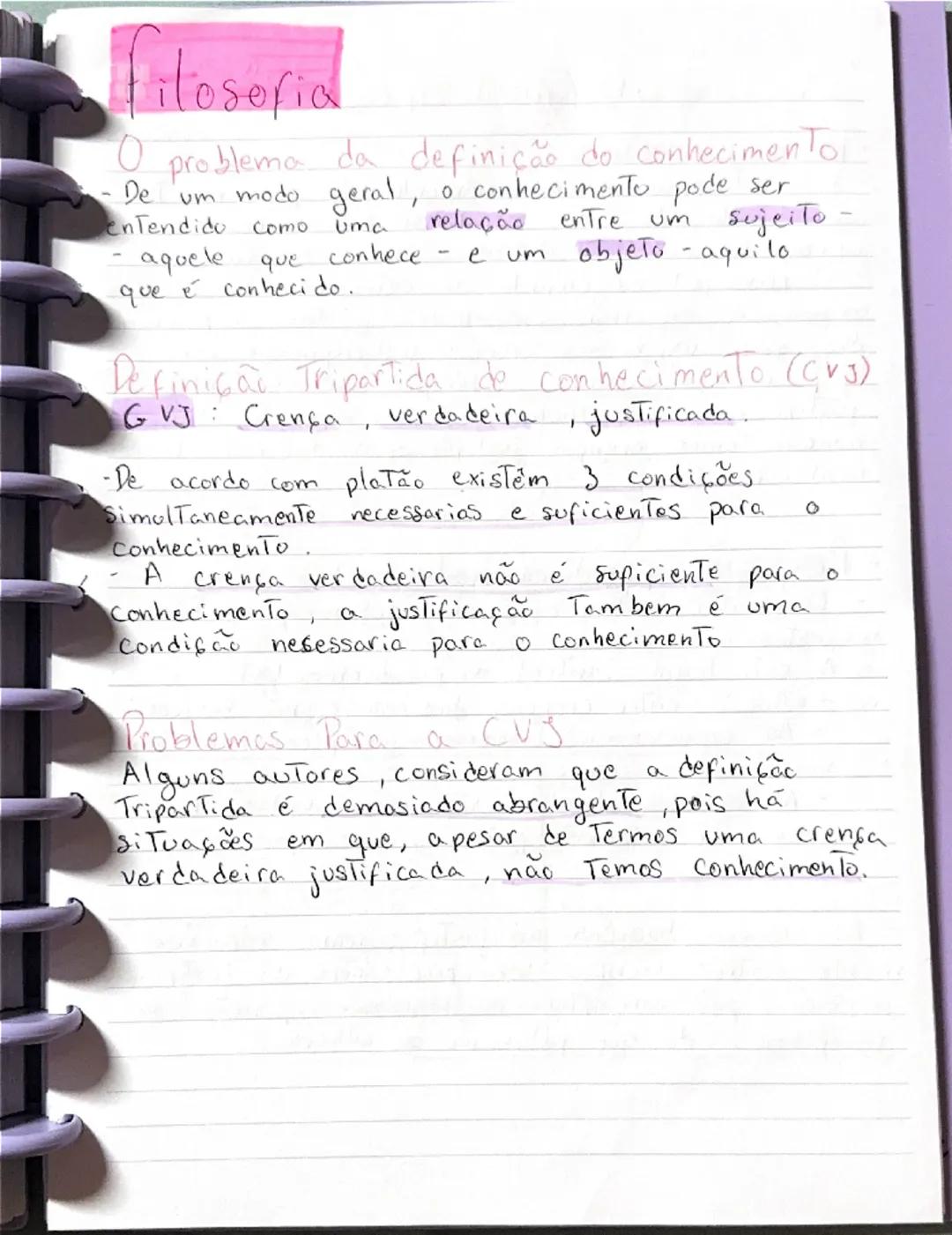 --- OCR Start ---
filosofia
O problema da definição do conhecimento
-De um modo geral, o conhecimento pode ser
entendido como uma relação en