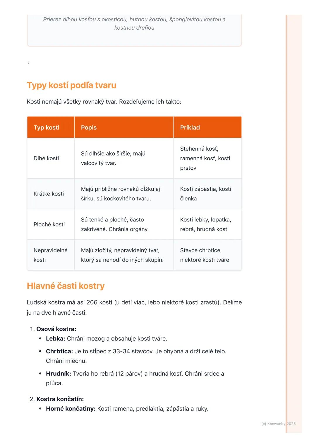 # Kosti a kostra

## 1. Prehľad kostí a kostry

Ahojte! Pripravujem si poznámky na písomku z biológie o opornej a pohybovej
sústave. Dnes sa