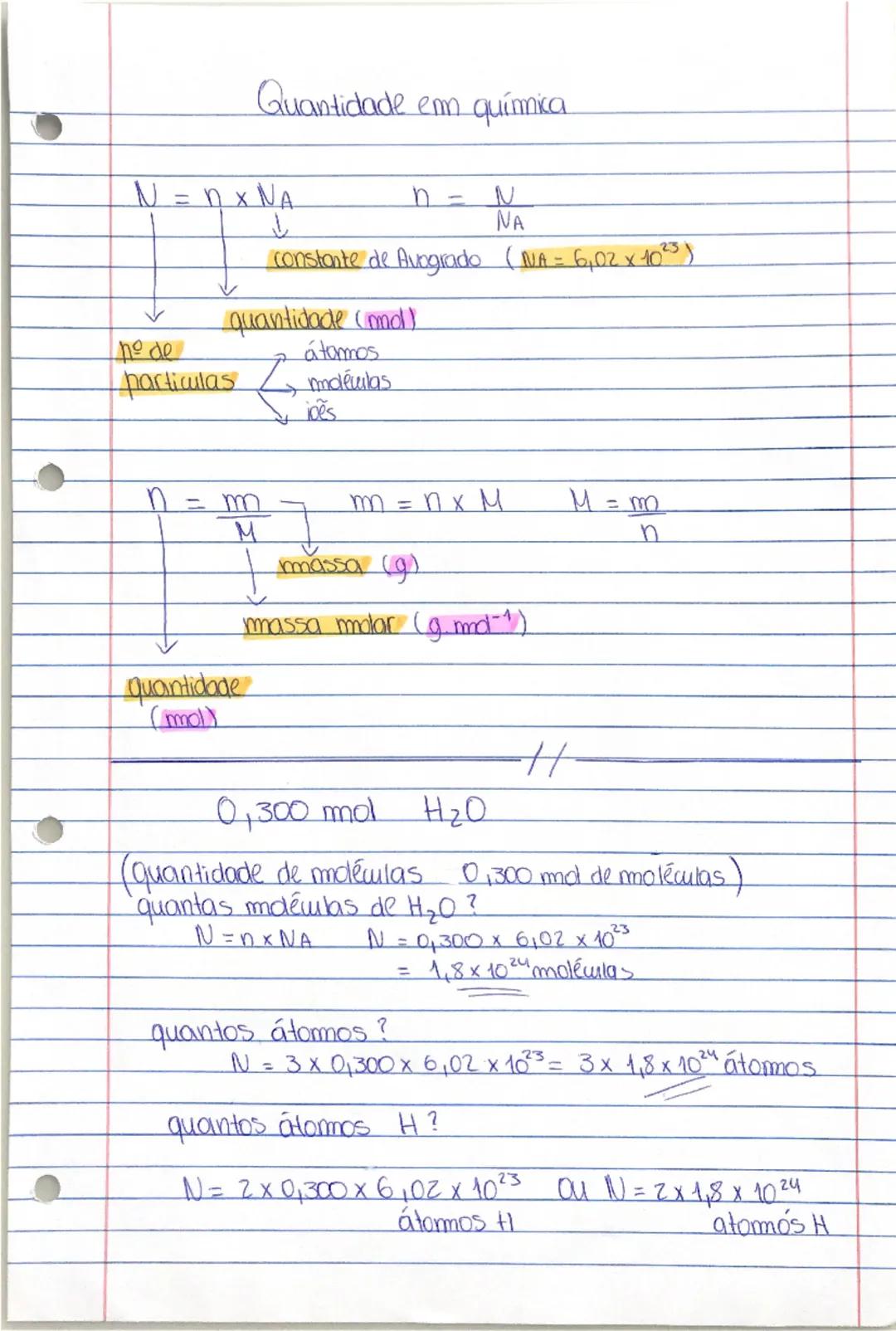 Quantidade em química
N = n x NA
n = \frac{N}{NA}
↓
constante de Avagrado (NA = 6,02 x 10<sup>23</sup>)
quantidade (mol)
no de
átomos
partic