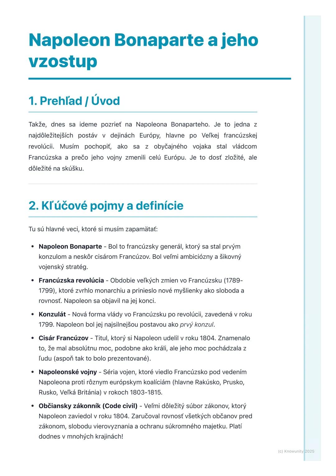 # Napoleon Bonaparte a jeho
vzostup

1. Prehľad / Úvod

Takže, dnes sa ideme pozrieť na Napoleona Bonaparteho. Je to jedna z
najdôležitejšíc
