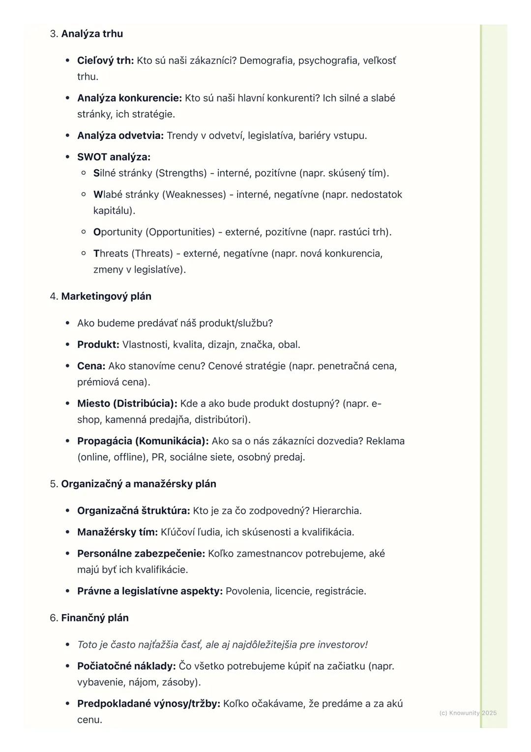 # Podnikateľský plán a jeho
tvorba

1. Prehľad / Úvod

Podnikateľský plán je pre mňa ako mapa pre cestu ak chcem niekam prísť,
potrebujem ve