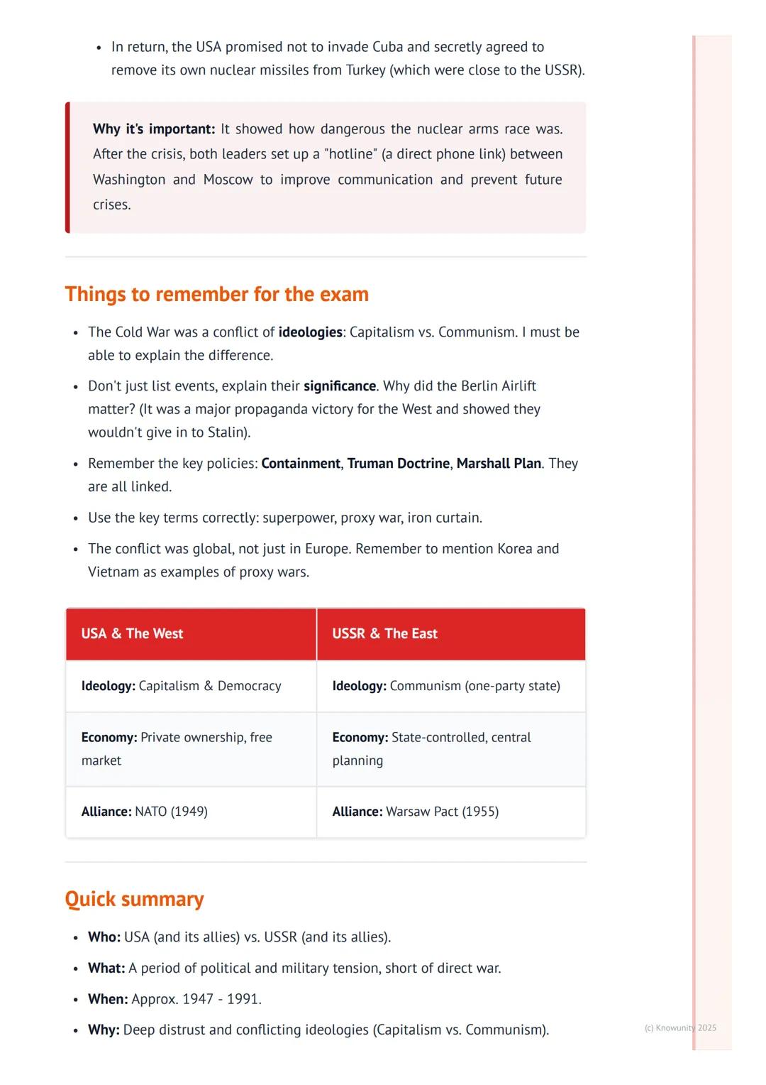 # The Cold War

What was the Cold War?

The Cold War was a period of intense tension and rivalry between the two main
superpowers after Worl