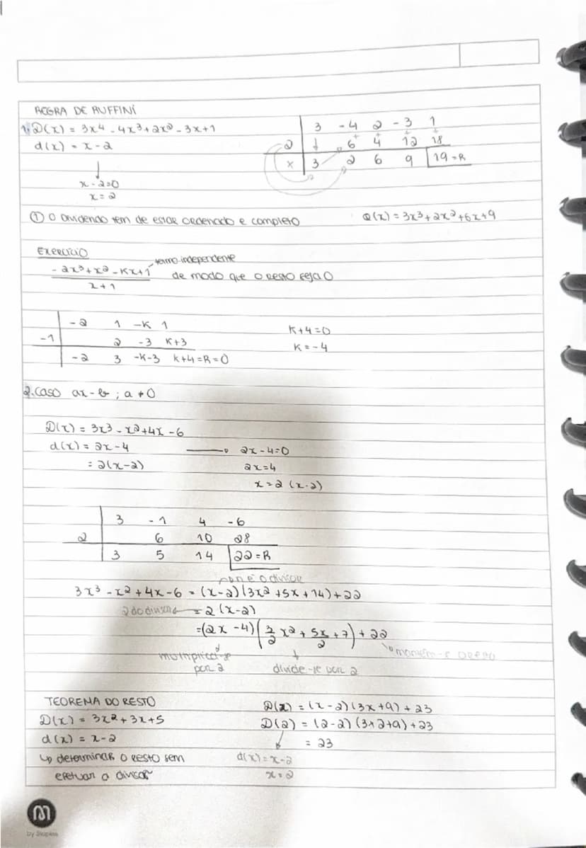 --- OCR Start ---
REGRA DE RUFFINI
10(x)=3x^{4}-4x^{3}+2x^{0}-3x+1
d(x)=x-2
\begin{aligned}x-2>0\\ x=2\end{aligned}
3-42
+ 6
4
31 12 18
X
3
