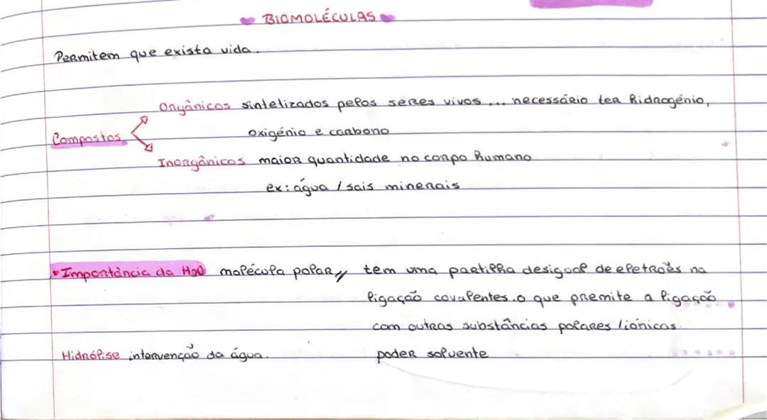 Biomoleculas, importância da água e processos de polímerizacao e despolimerização