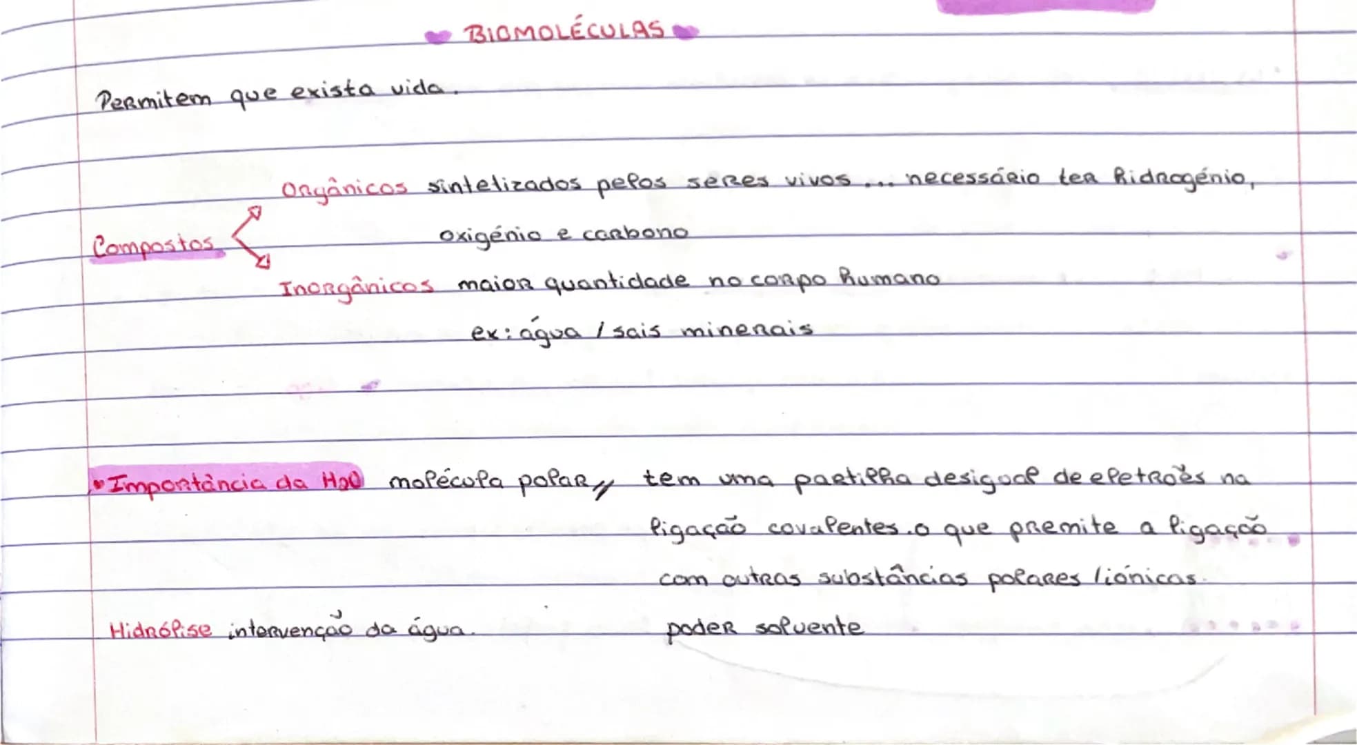 # BIOMOLÉCULAS

Permitem que exista vida.

Compostos  → Orgânicos sintelizados pelos seres vivos... necessário ter Hidrogênio,
             