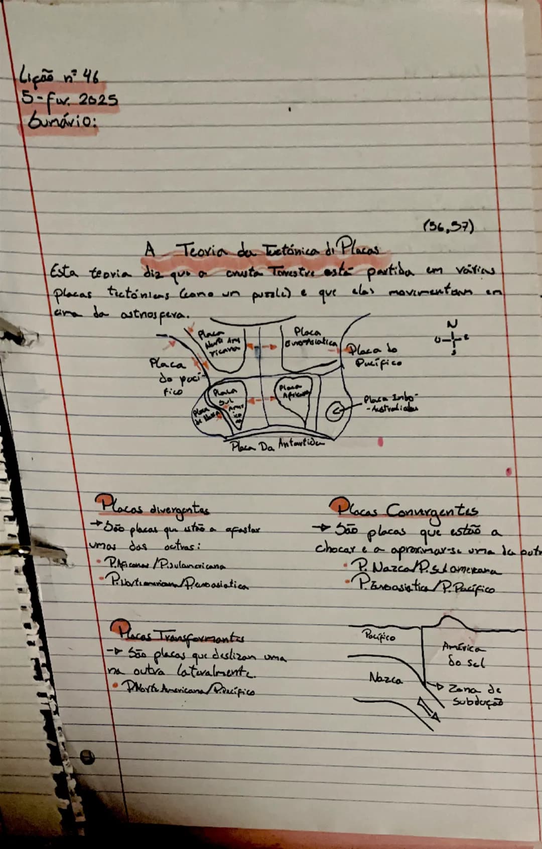Lição n² 46
5-fur. 2025
Sumário:
(56,537)
A Teoria da Tuetánica di Placas
Esta teoria diz que a cruta Torrestre esta partida em variou
Placa