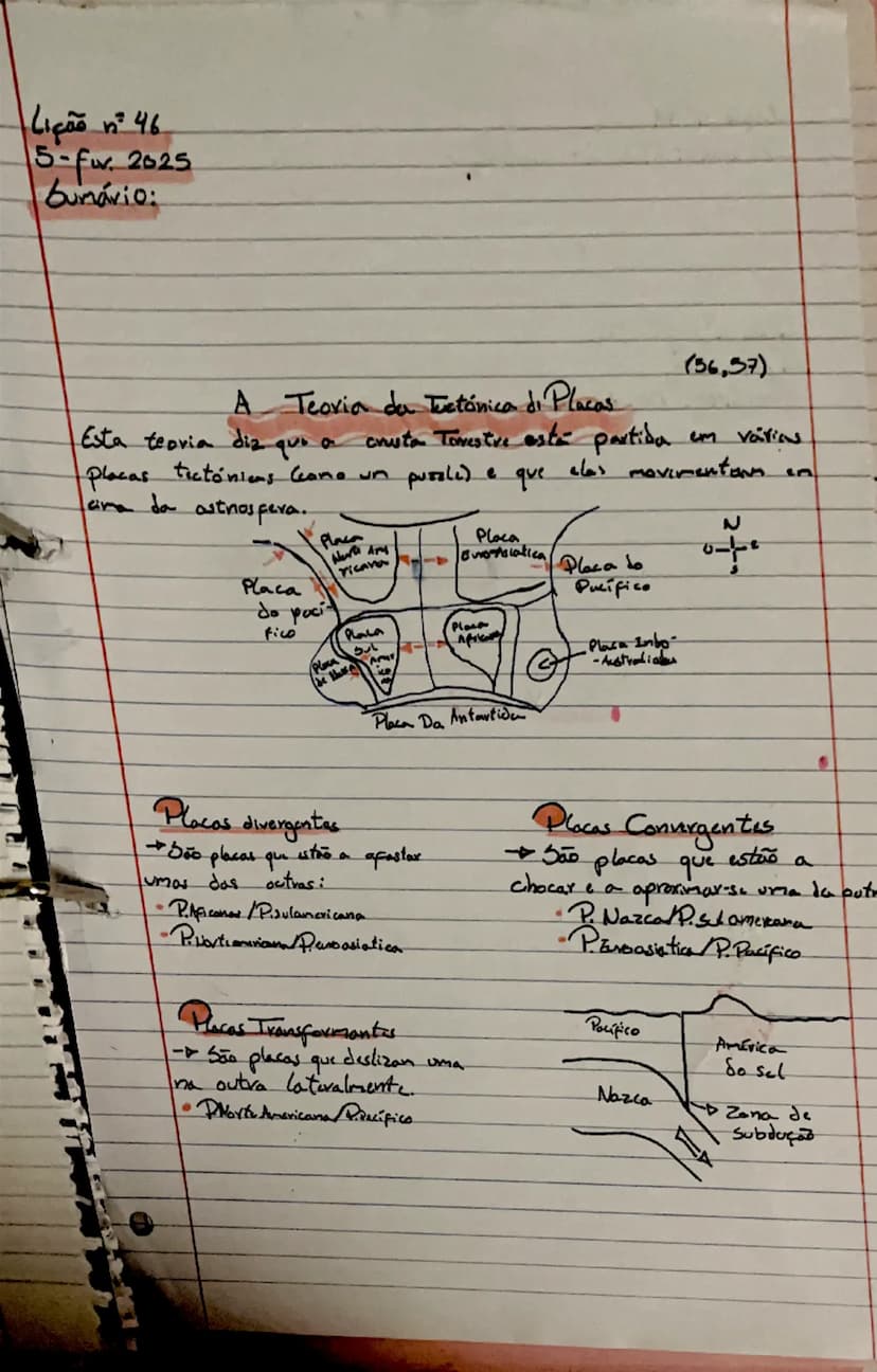 Lição n² 46
5-fur. 2025
Sumário:
(56,537)
A Teoria da Tuetánica di Placas
Esta teoria diz que a cruta Torrestre esta partida em variou
Placa