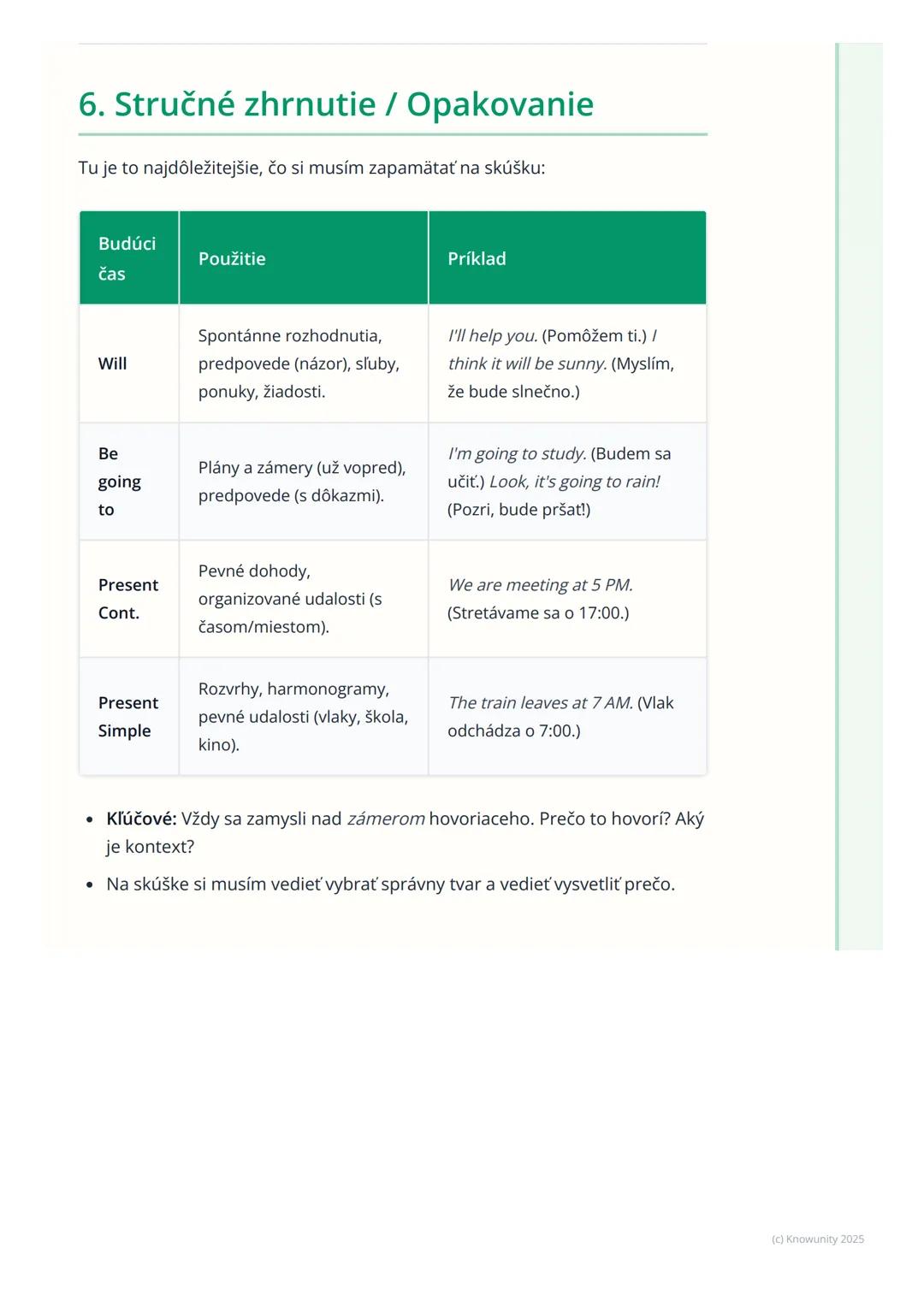# Budúce časy (Future Forms)

1. Prehľad / Úvod

V angličtine nemáme len jeden spôsob, ako hovoriť o budúcnosti. Je dôležité
vedieť, kedy po