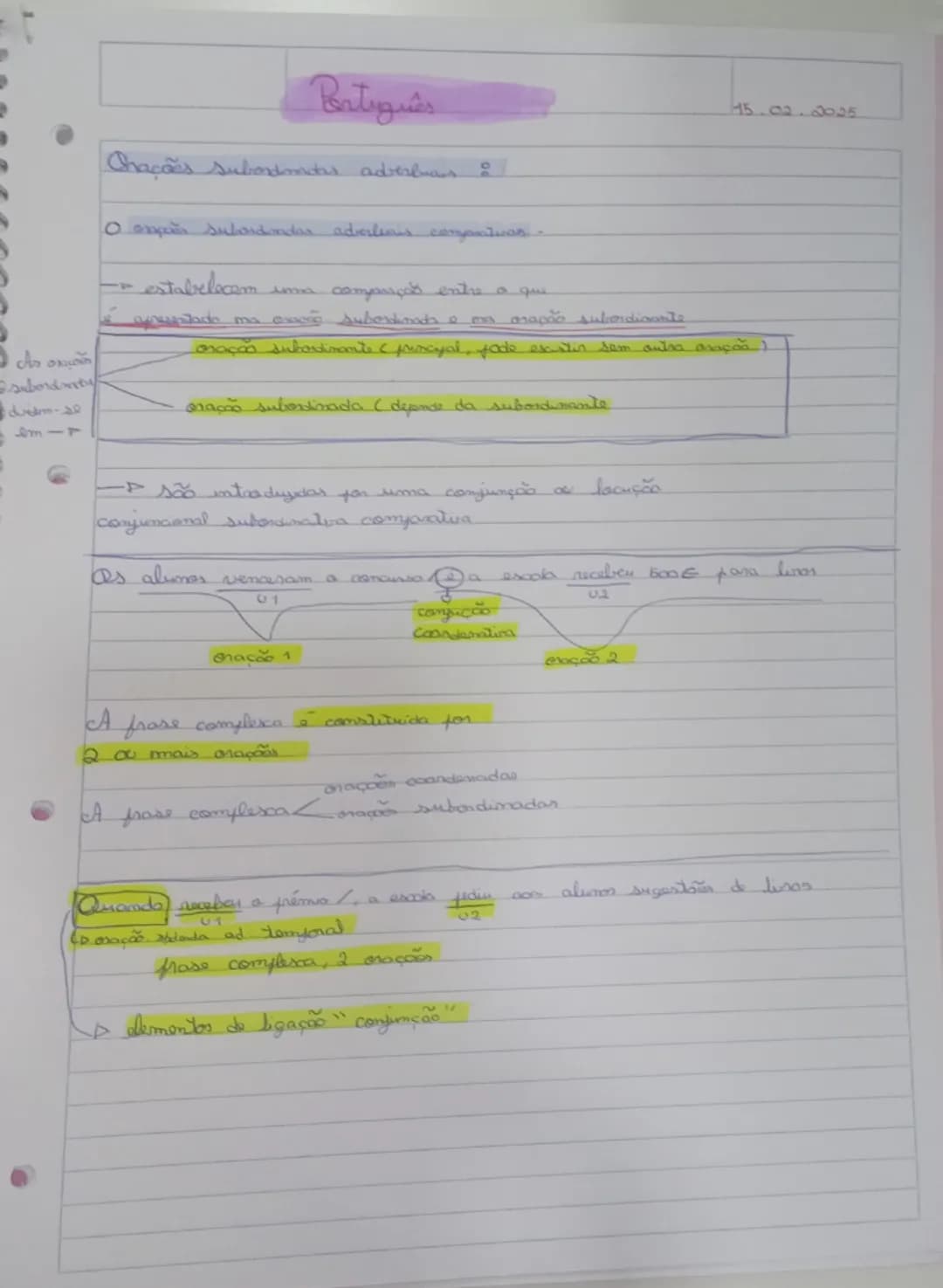# Português

15.02.2025

Orações Subordinadas Adverbiais ?

Orações Subordinadas Adverbiais Conjuntivas:

→ estabelecem uma comparação entre