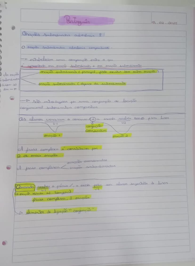 # Português

15.02.2025

Orações Subordinadas Adverbiais ?

Orações Subordinadas Adverbiais Conjuntivas:

→ estabelecem uma comparação entre