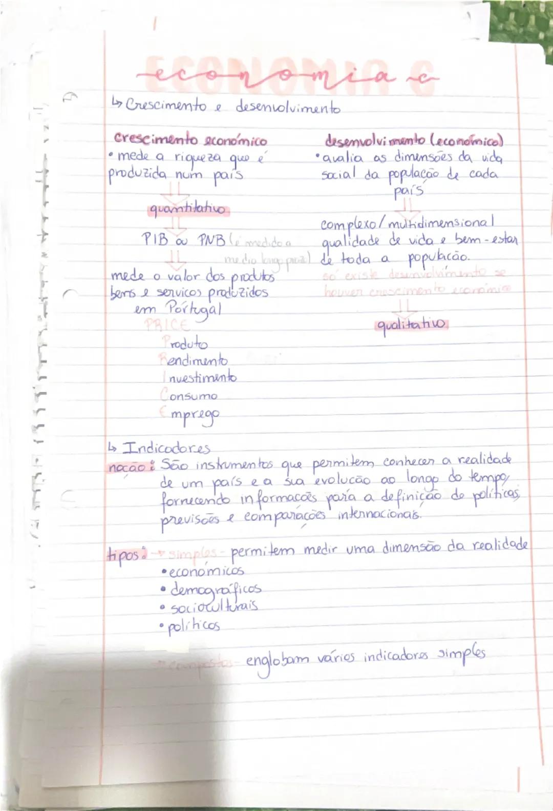 --- OCR Start ---
D
ec
Crescimento e desenvolvimento.
crescimento económico
desenvolvimento (económico).
• social da população de cada país

