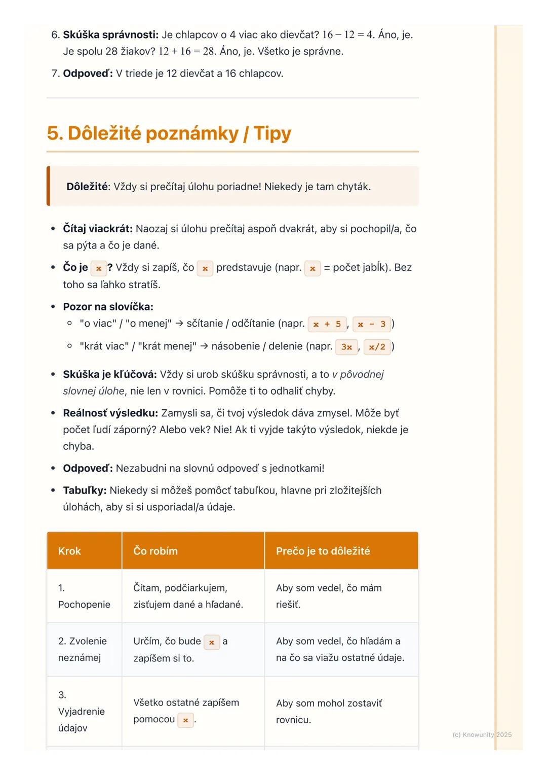 # Slovné úlohy vedúce na
lineárne rovnice

1. Prehľad slovných úloh

Slovné úlohy sú vlastne príklady z reálneho života, ktoré sú opísané sl