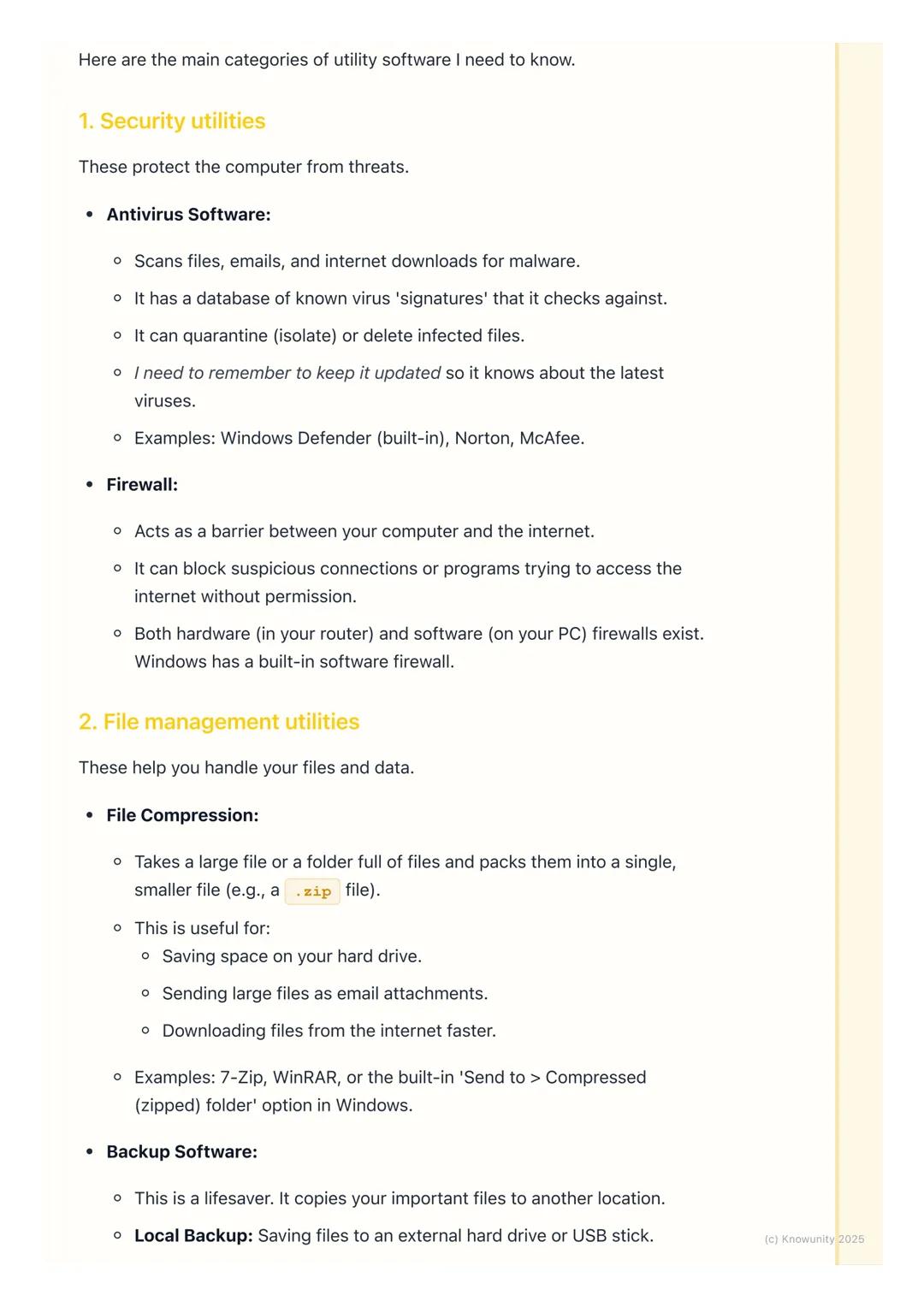 # Utility Software

## What is utility software?

Utility software doesn't let you do fun things like play games or write essays.
Instead, i