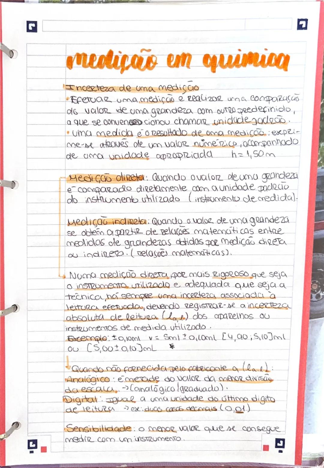 medição em quimica
Incerteza de uma medição
Efetuar uma medição e realizar una comparação
do valor de uma grandeza com outro predefinido,
a 