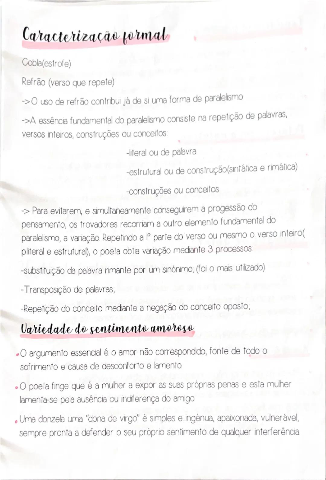 --- OCR Start ---
Portugues
Poesia trovadoresca
Cantigas de Amigo
- O emissor é uma donzela apaixonada, saudosa, inocente e,
muitas vezes, i