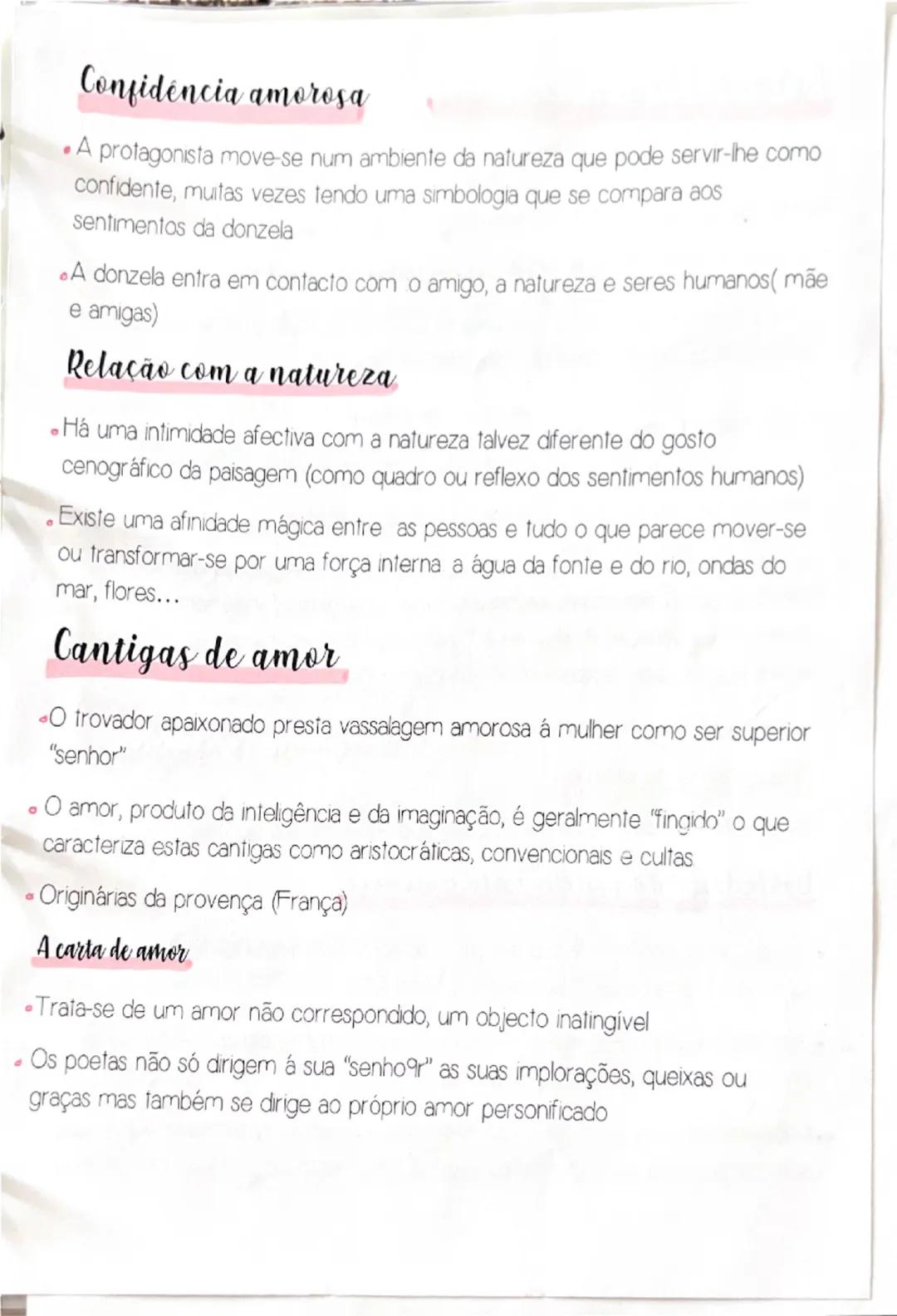 --- OCR Start ---
Portugues
Poesia trovadoresca
Cantigas de Amigo
- O emissor é uma donzela apaixonada, saudosa, inocente e,
muitas vezes, i