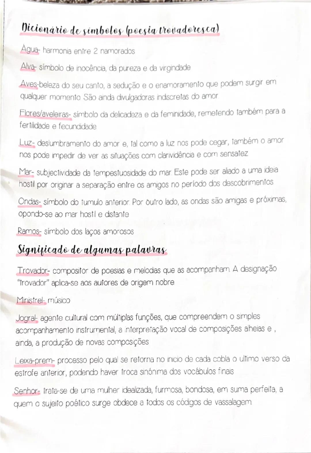 --- OCR Start ---
Portugues
Poesia trovadoresca
Cantigas de Amigo
- O emissor é uma donzela apaixonada, saudosa, inocente e,
muitas vezes, i