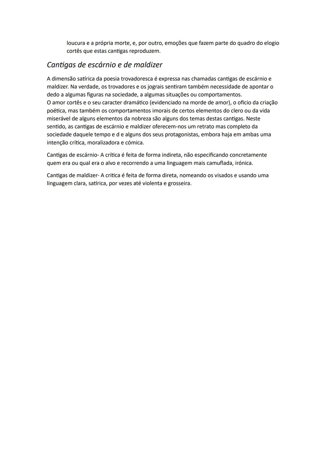 Resumos de português
Poesia trovadoresca
A poesia trovadoresca é a definição dada ao conjunto de composições poéticas medievais,
enquadradas