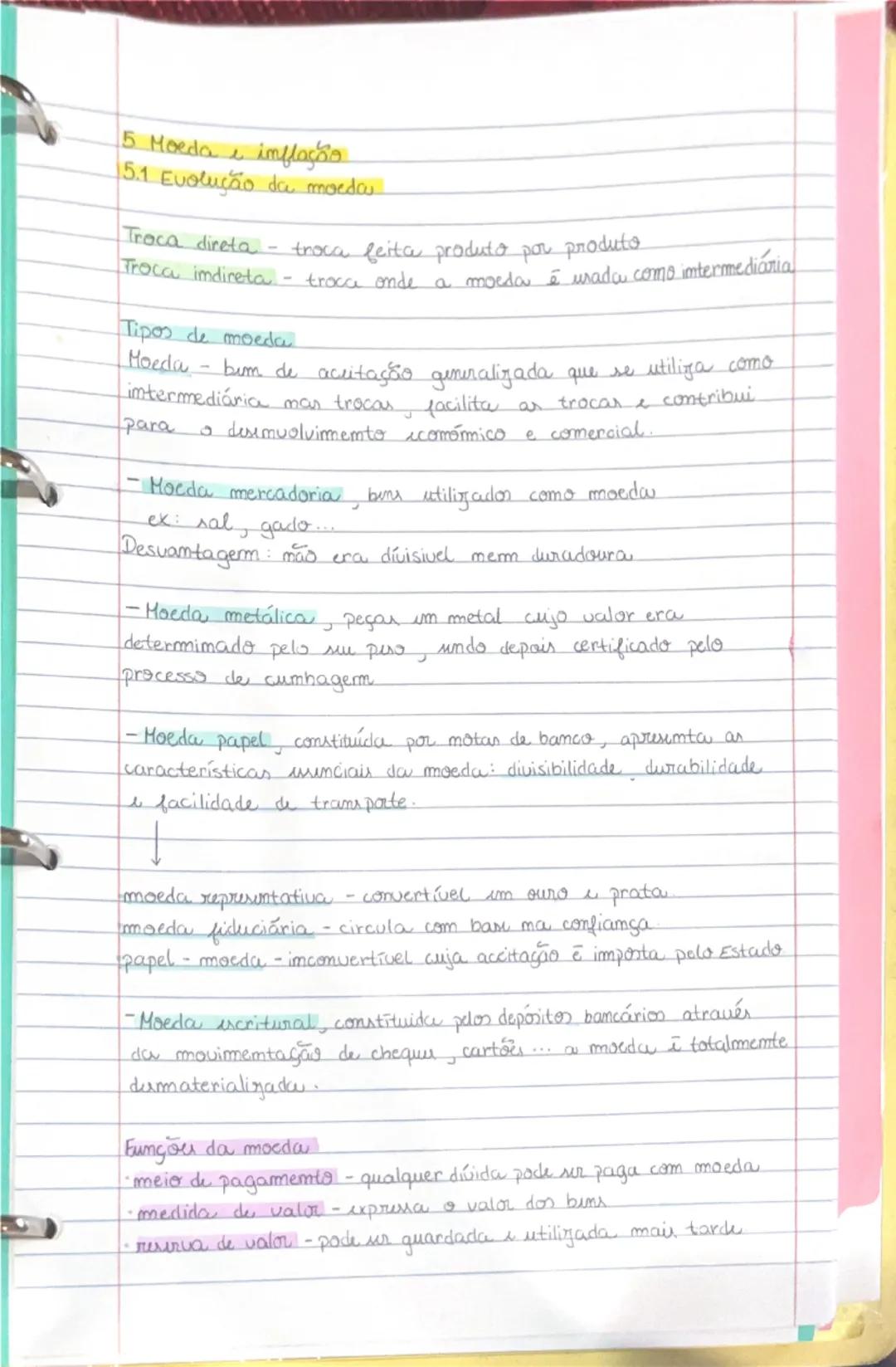 5 Moeda e imflação

5.1. Evolução da moedas

Troca direta - troca leita produto por produto

Troca imdirela - troca onde a morda è usadas co