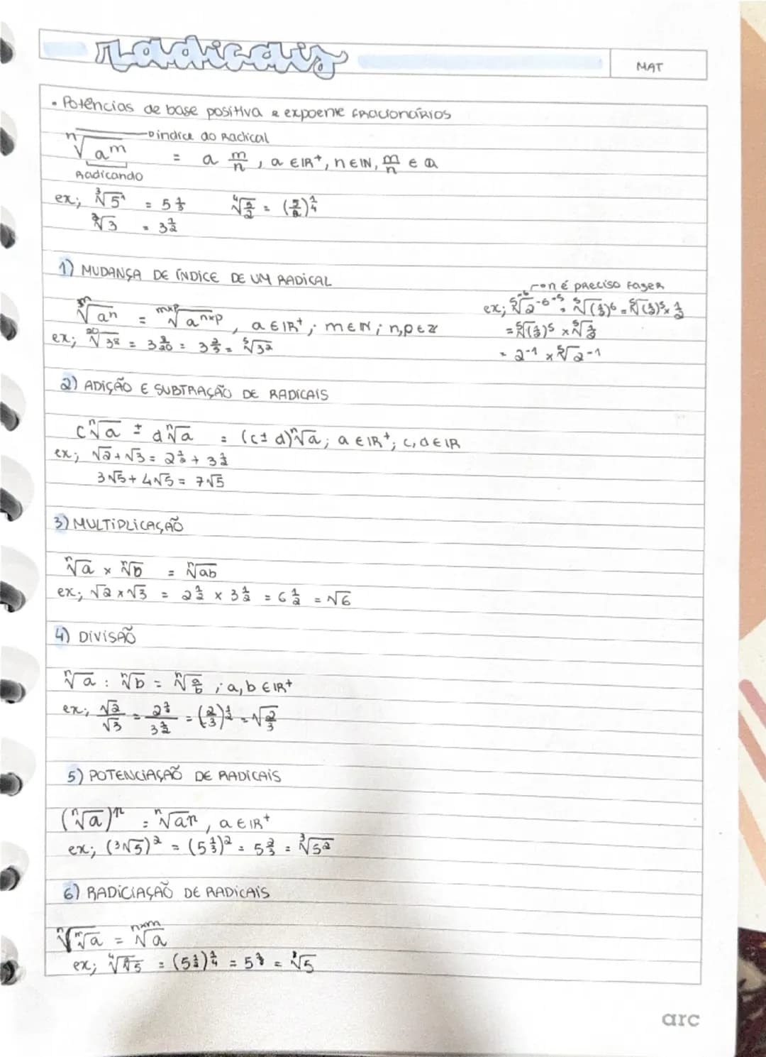 -Casos Particulares da Multiplicaçao
7) PRODUTO DE UM Nº POR UM RADICAL *
$\sqrt[4]{a^{2}}\times b^{2}=\sqrt[4]{a^{4}\times a^{4}}\times b^{