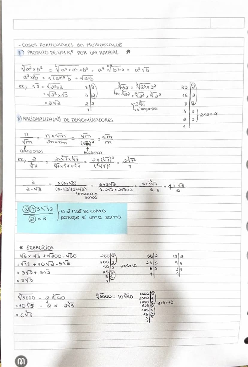 -Casos Particulares da Multiplicaçao
7) PRODUTO DE UM Nº POR UM RADICAL *
$\sqrt[4]{a^{2}}\times b^{2}=\sqrt[4]{a^{4}\times a^{4}}\times b^{