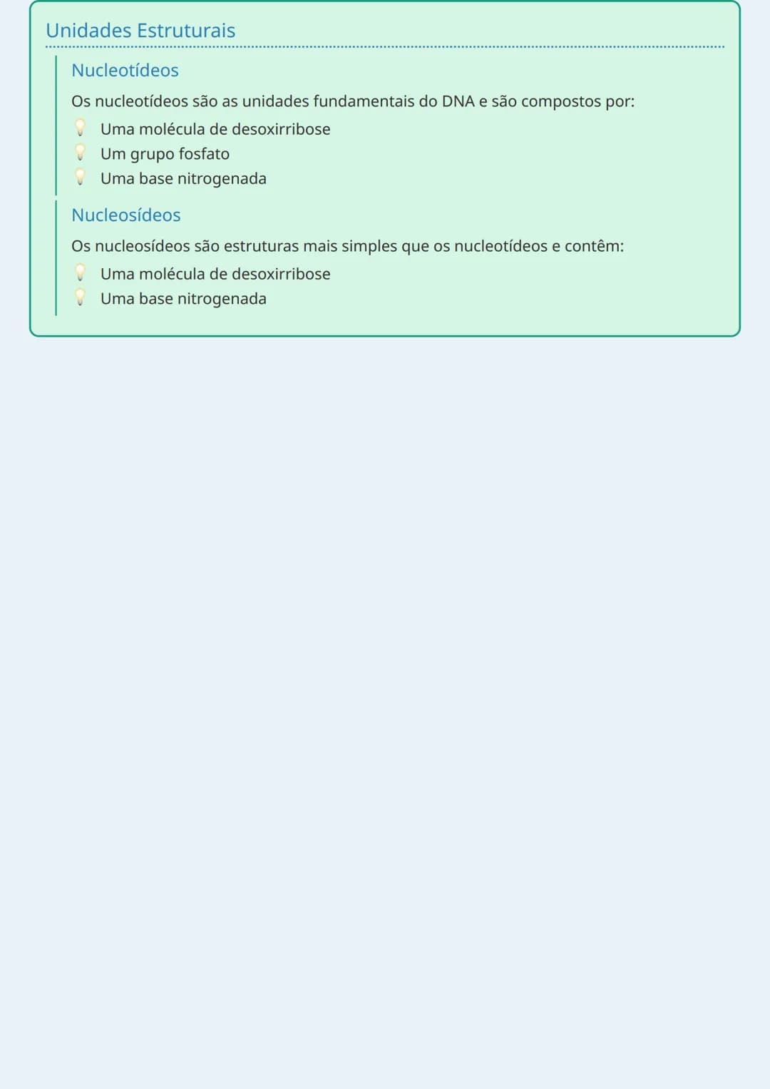 # Estrutura e Composição do DNA

## Composição Básica do DNA

O DNA (Ácido Desoxirribonucleico) é uma molécula complexa formada por diferent