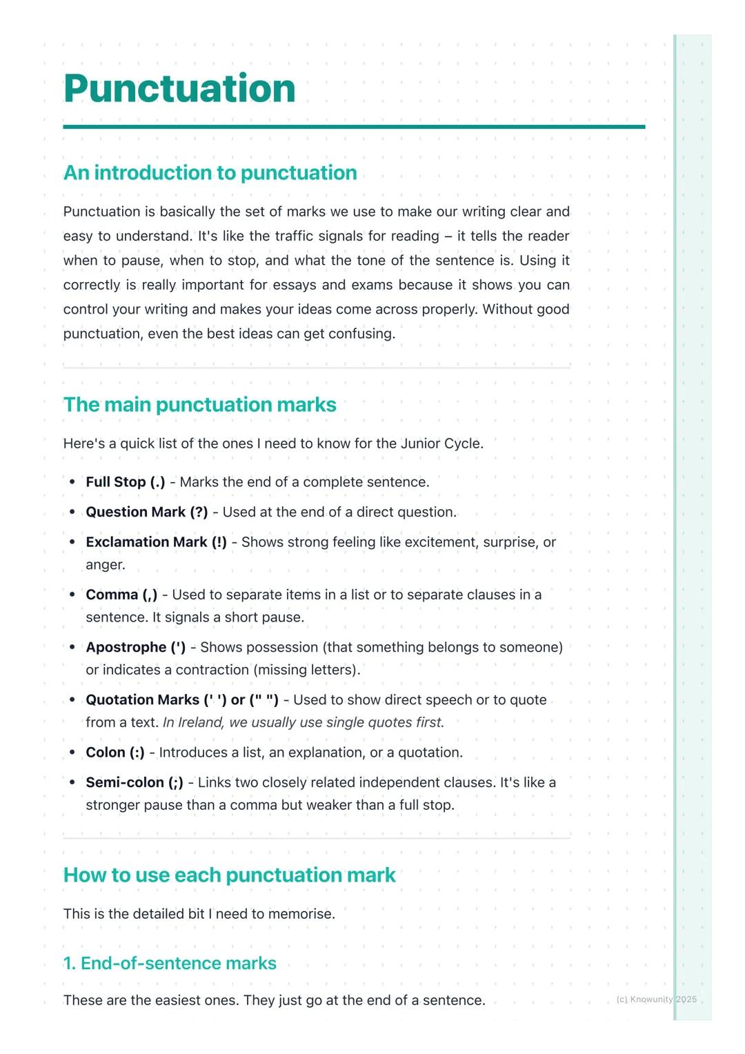 # Punctuation

An introduction to punctuation

Punctuation is basically the set of marks we use to make our writing clear and
easy to unders