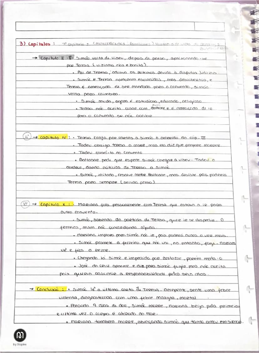 --- OCR Start ---
Amor de Perdição
(Camilo castelo Branco)
1) Estrutura da obra:
• Introdução: Apresentação da história de Simão.
• Desenvol