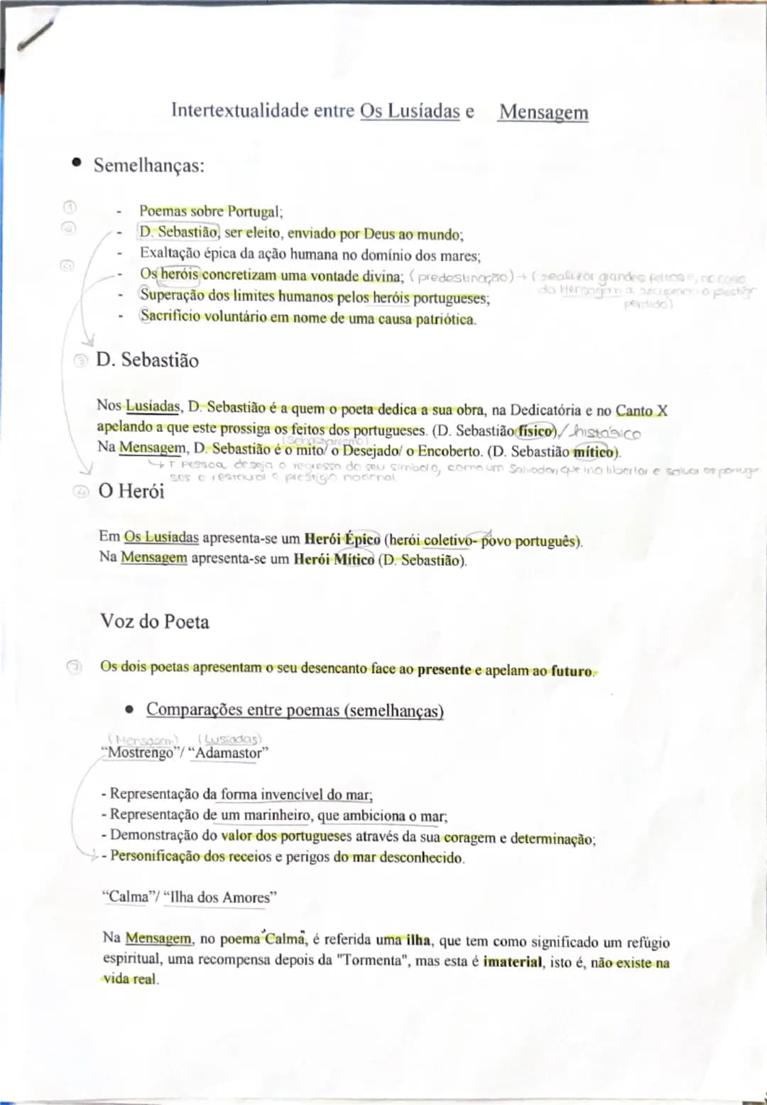 Intertextualidade entre Os Lusíadas e Mensagem

• Semelhanças:

- Poemas sobre Portugal;
- D. Sebastião, ser eleito, enviado por Deus ao mun