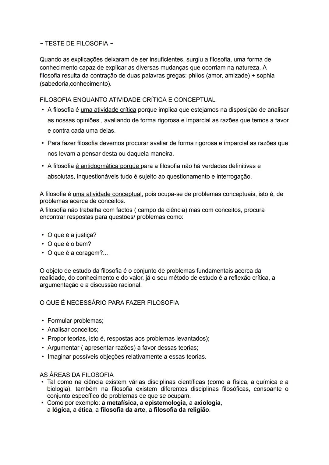 ~ TESTE DE FILOSOFIA ~

Quando as explicações deixaram de ser insuficientes, surgiu a filosofia, uma forma de
conhecimento capaz de explicar