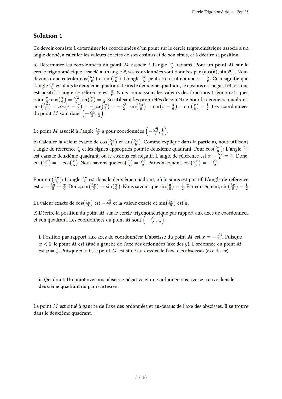 # Cercle Trigonométrique

Généré par Knowunity.fr - Sep 23

Description: Cet examen couvre le cercle trigonométrique, les radians, les angle