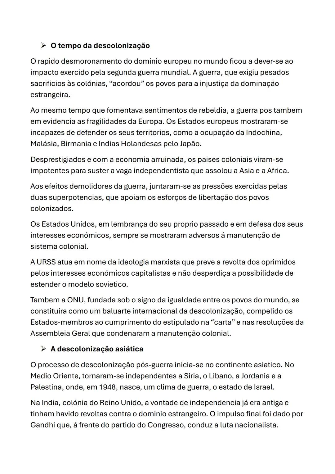 # Resumos de História
➤ O nascimento de uma nova ordem internacional
A segunda guerra mundial (1939-1945) afetou de forma profunda o equil
